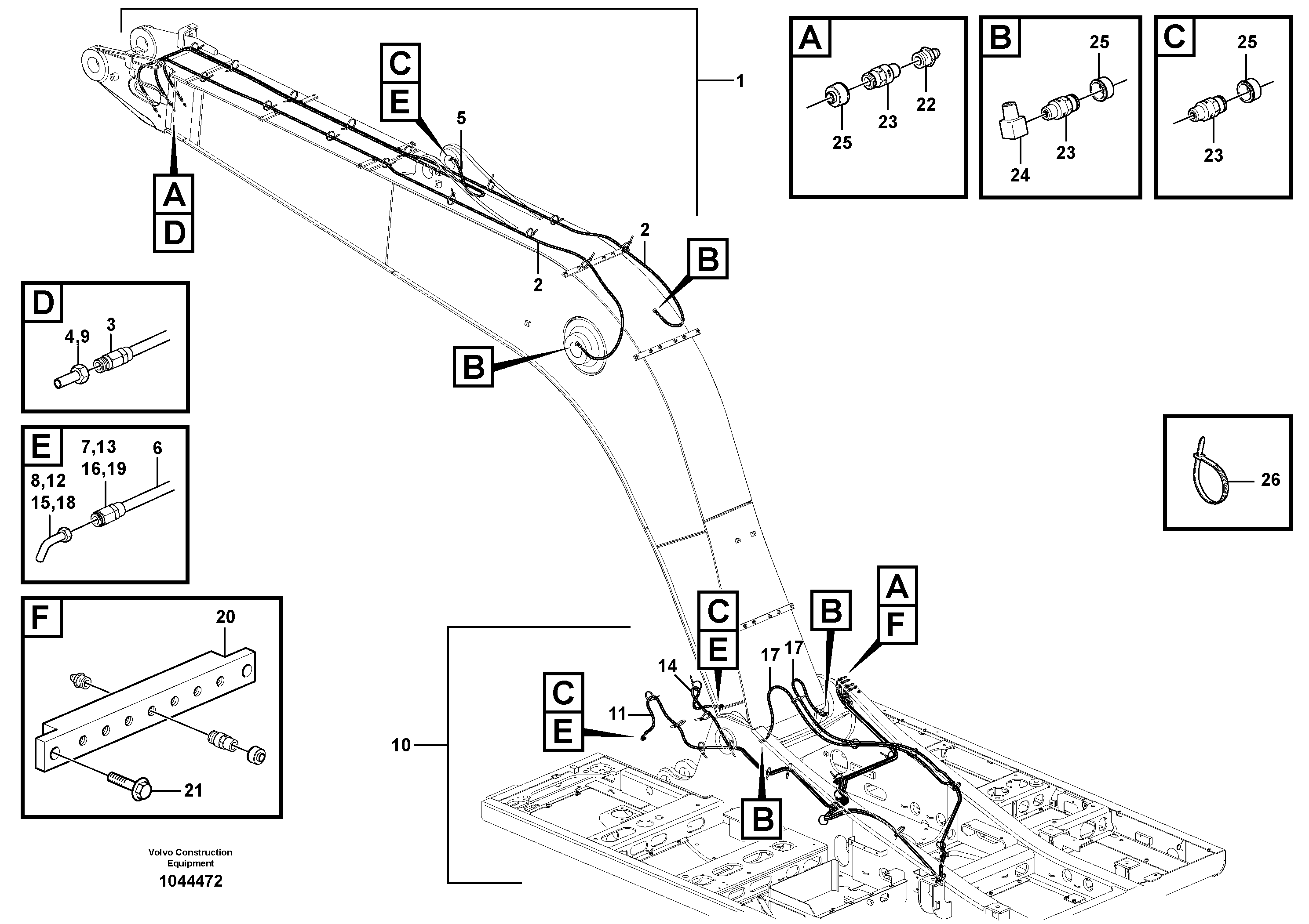Схема запчастей Volvo EW230C - 58920 Boom and grease piping EW230C