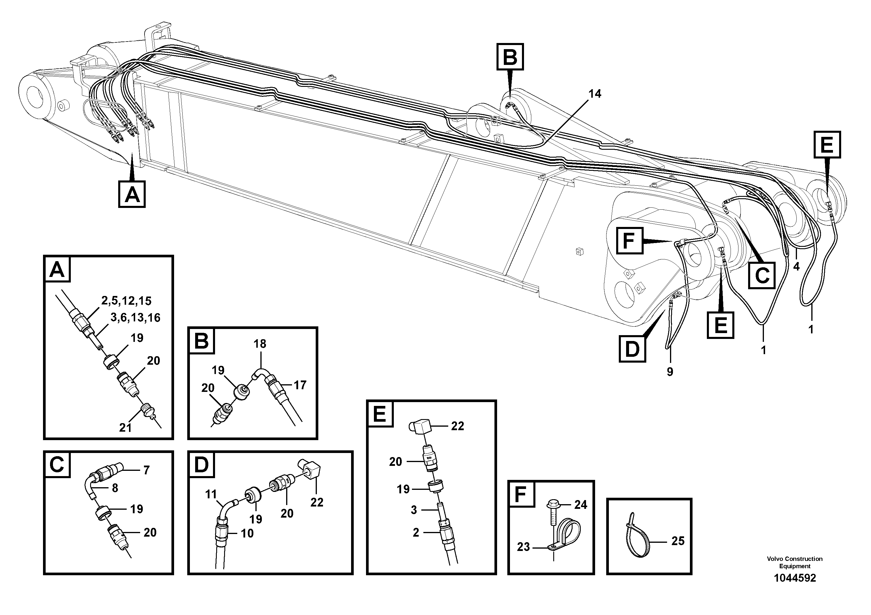 Схема запчастей Volvo EW230C - 73538 Boom and grease piping, adjustable 2nd EW230C