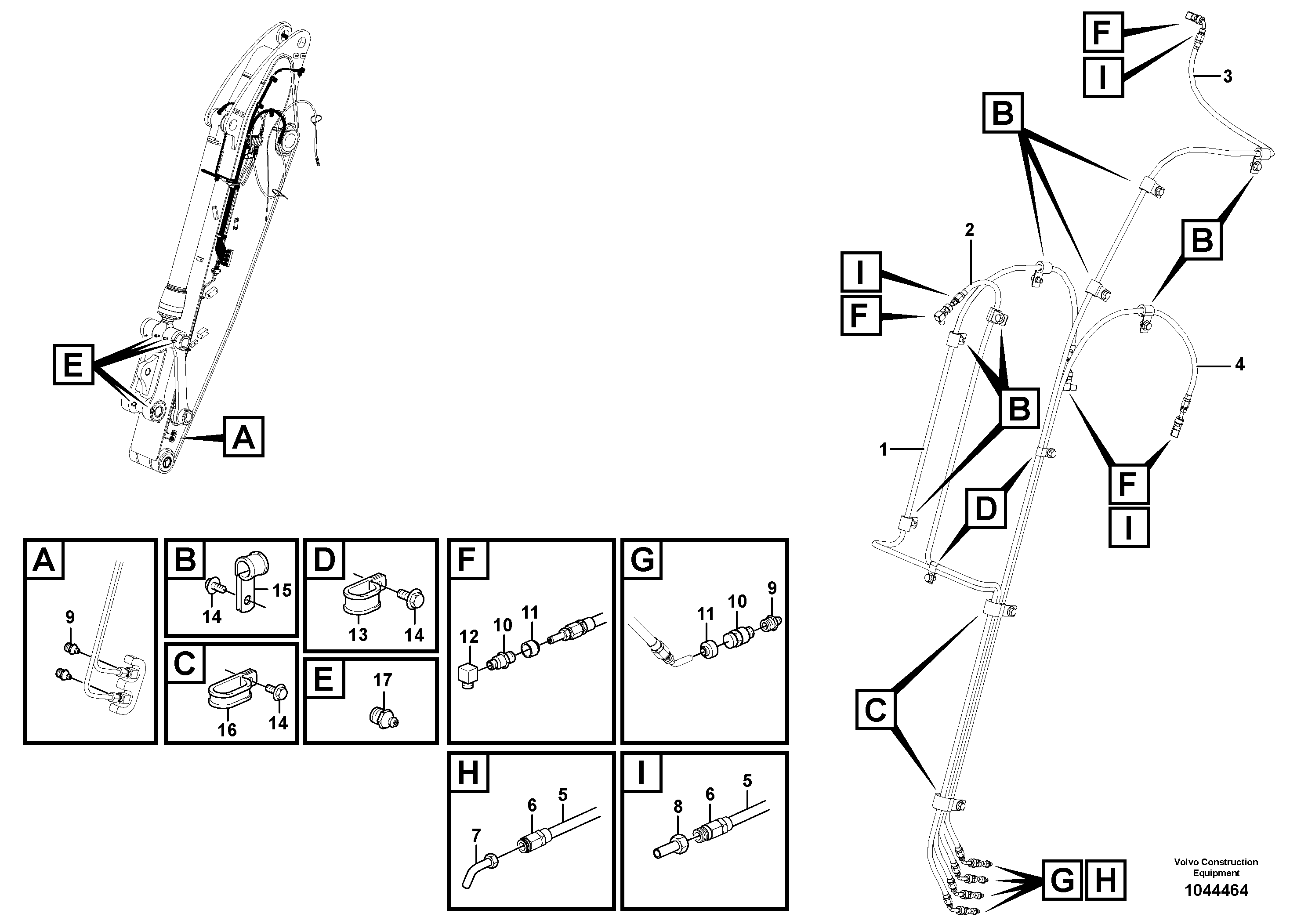 Схема запчастей Volvo EW230C - 43966 Dipper arm and grease piping with piping seat EW230C
