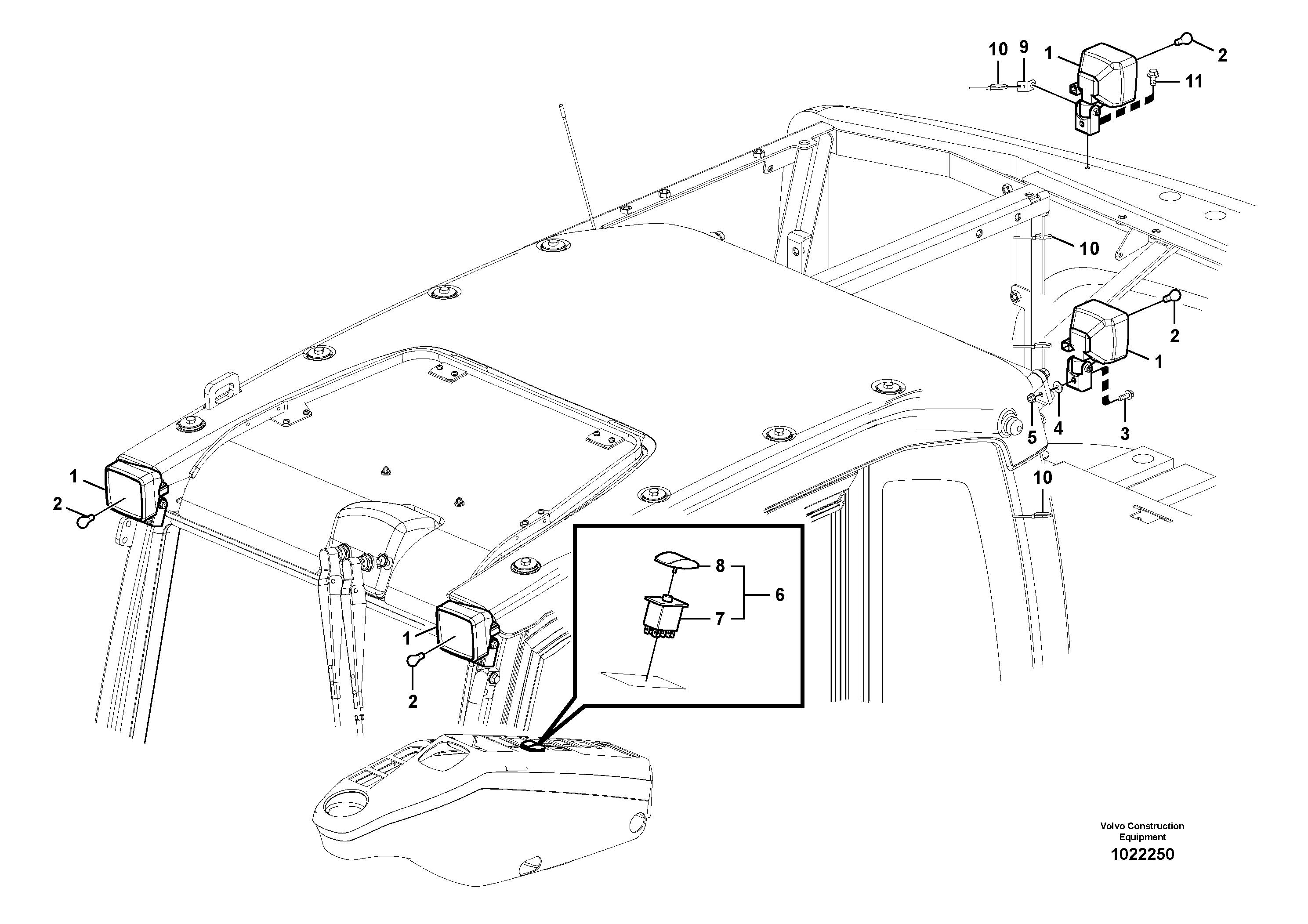 Схема запчастей Volvo EW230C - 86312 Work lights, extra EW230C
