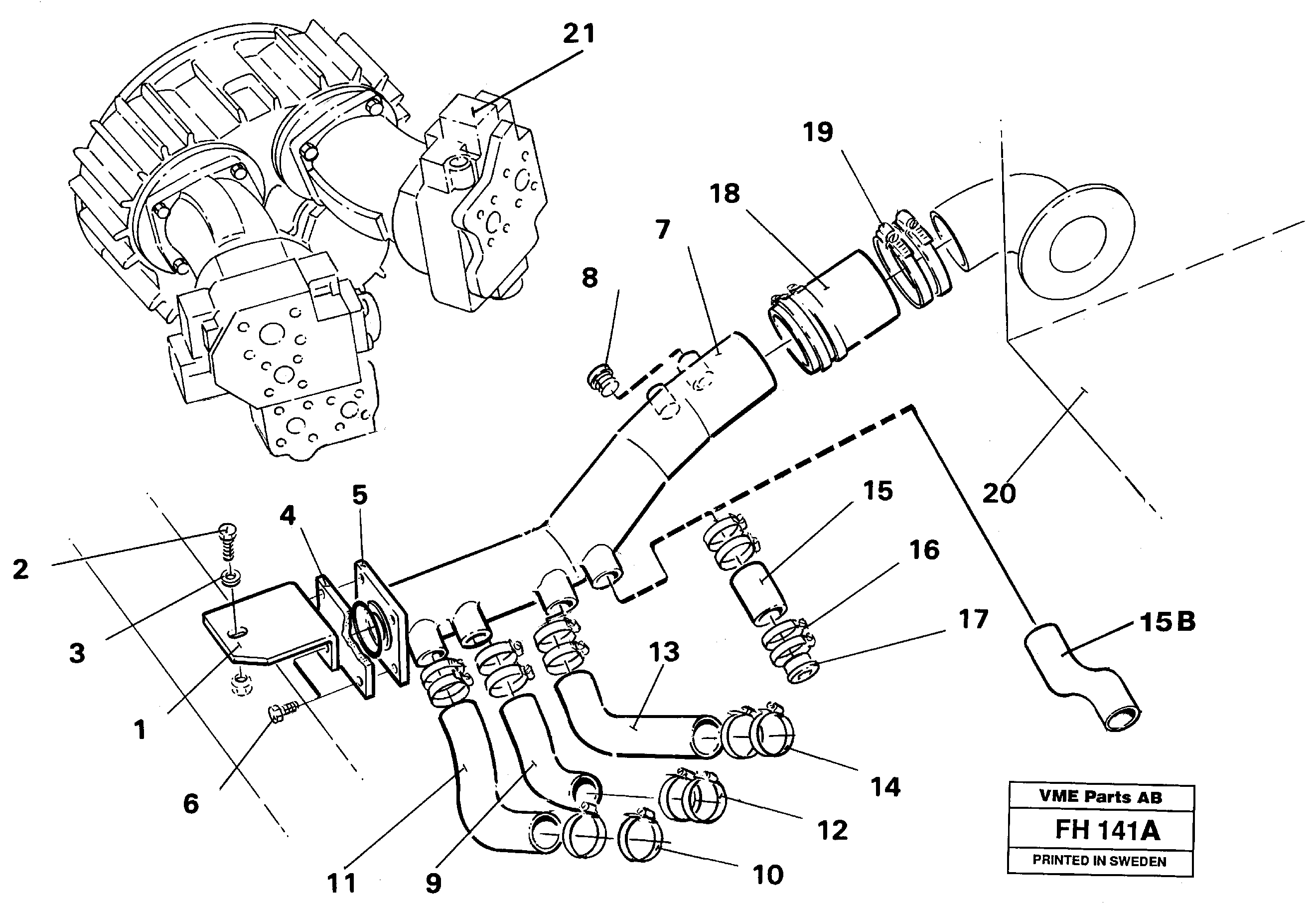 Схема запчастей Volvo EC300 - 70698 Hydraulic system suction lines EC300 ?KERMAN ?KERMAN EC300