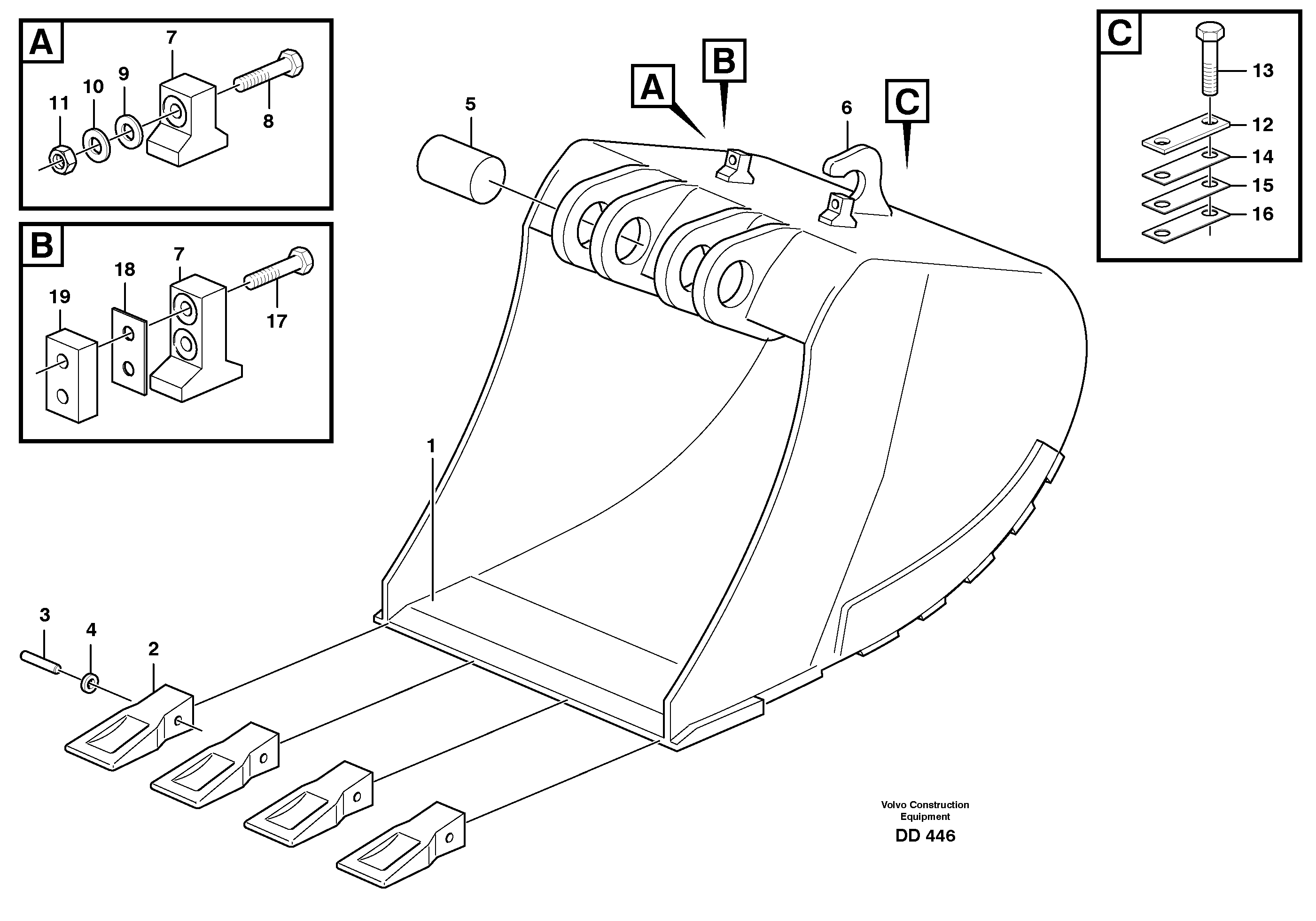 Схема запчастей Volvo EC390 - 28676 Buckets for quickfit, S1 - S2 ATTACHMENTS ATTACHMENTS BUCKETS