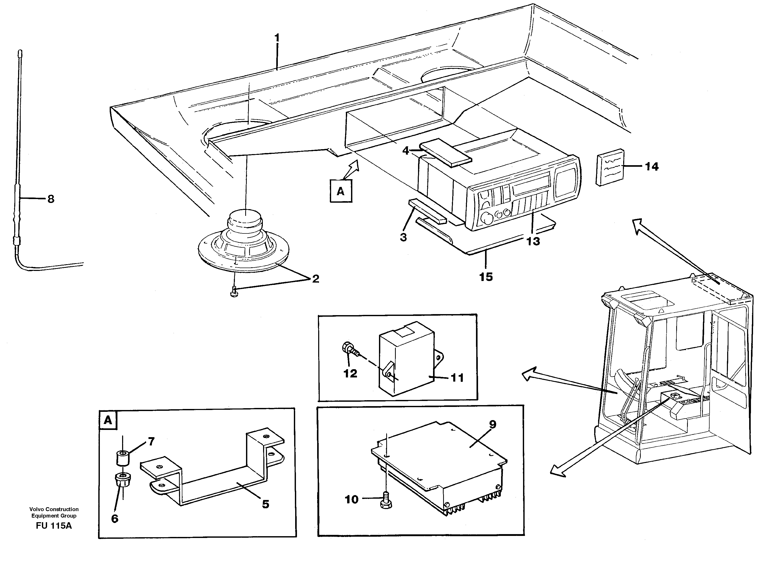 Схема запчастей Volvo EC390 - 29027 Cassette radio recorder withmounting details EC390 SER NO 1001-