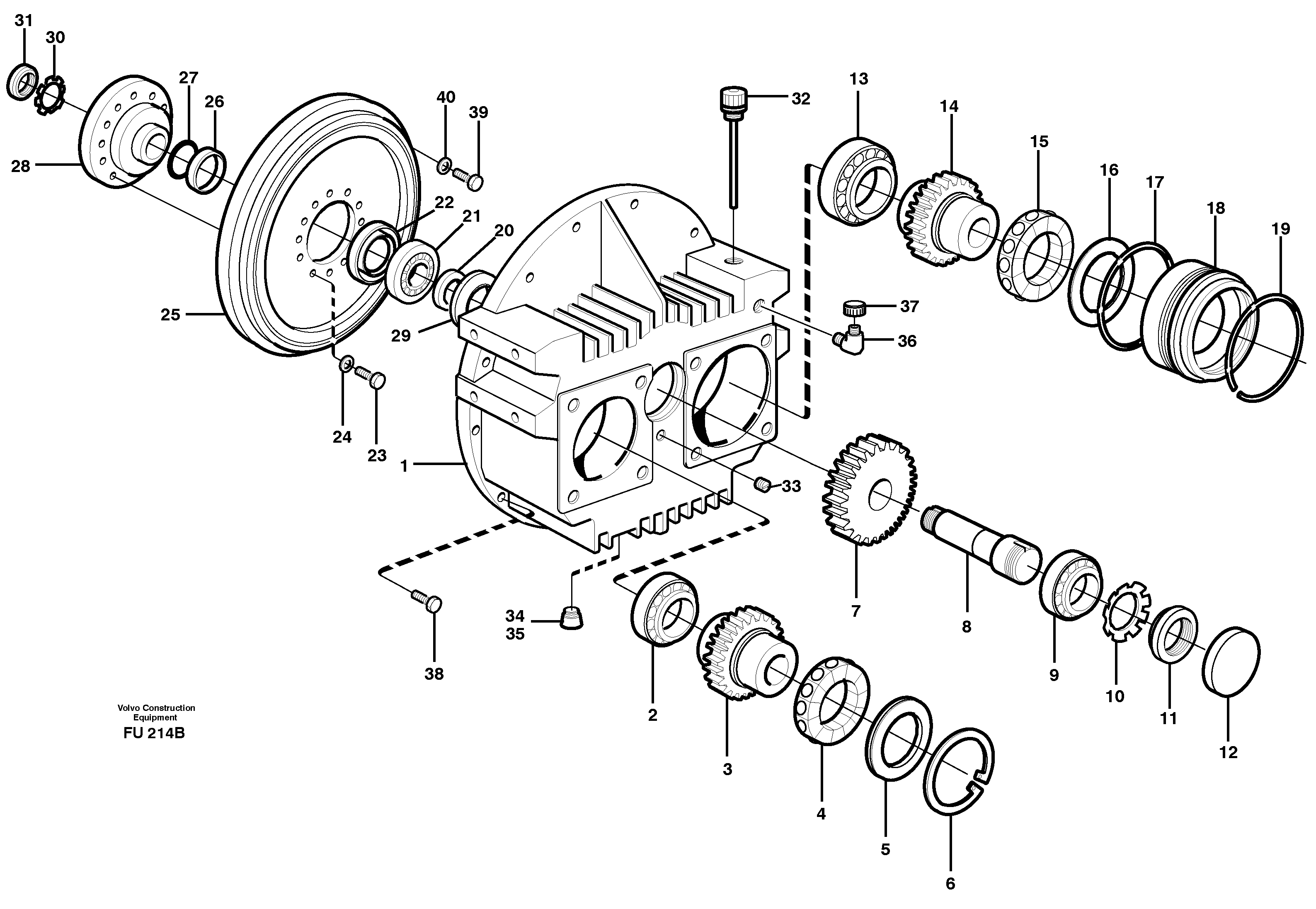 Схема запчастей Volvo EC390 - 24109 Pump gear box with assemblying parts EC390 SER NO 1001-