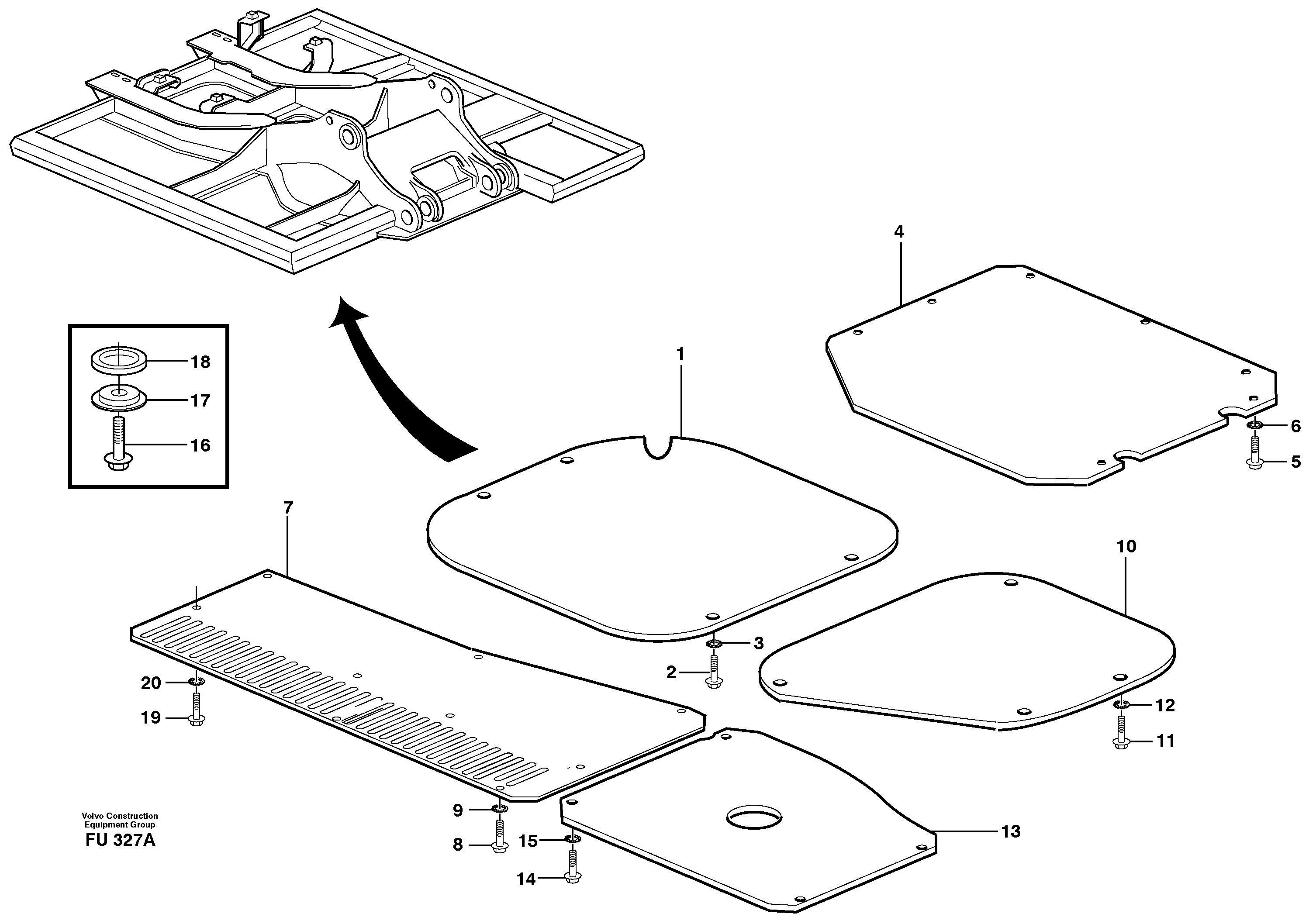 Схема запчастей Volvo EC390 - 42267 Hatches under engine, hydr.pumps, cooler, m.valve and fuel tank EC390 SER NO 1001-