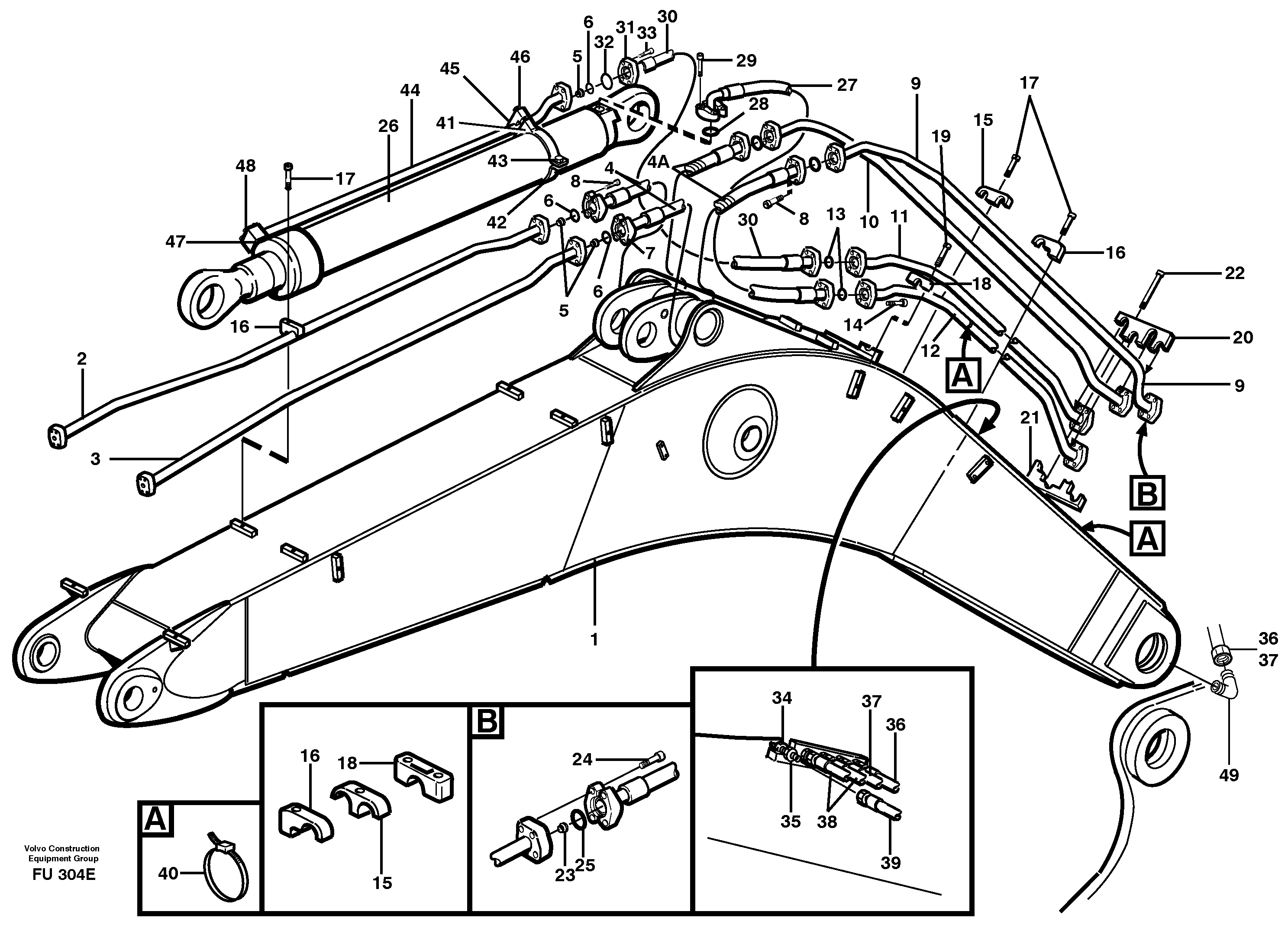Схема запчастей Volvo EC390 - 18832 Hydraulic system, backhoeboom, 6,0m Me, 6,7m, 7,0m EC390 SER NO 1001-