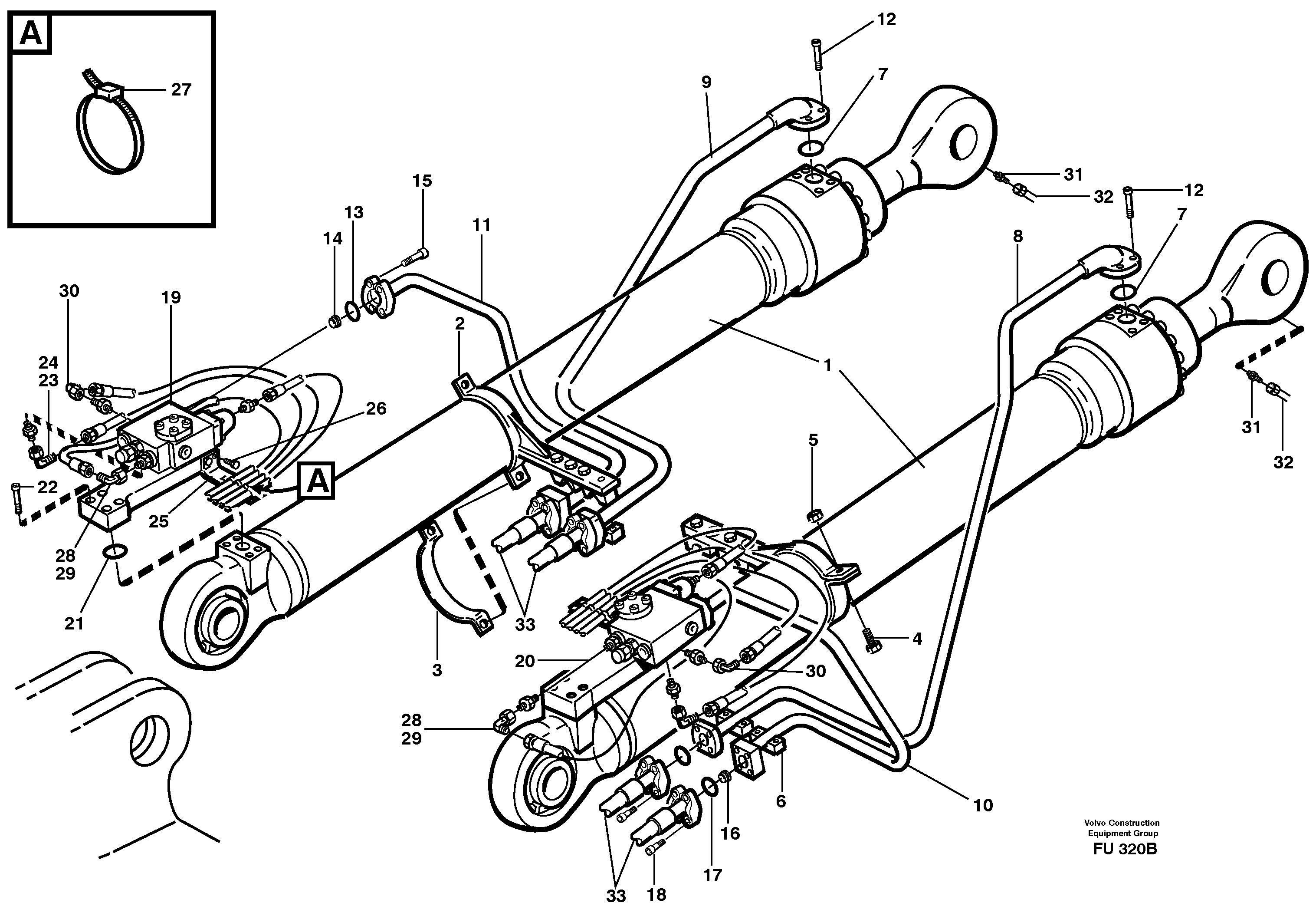 Схема запчастей Volvo EC390 - 18833 Hydraulic system, boom cylinder, backhoe boom EC390 SER NO 1001-