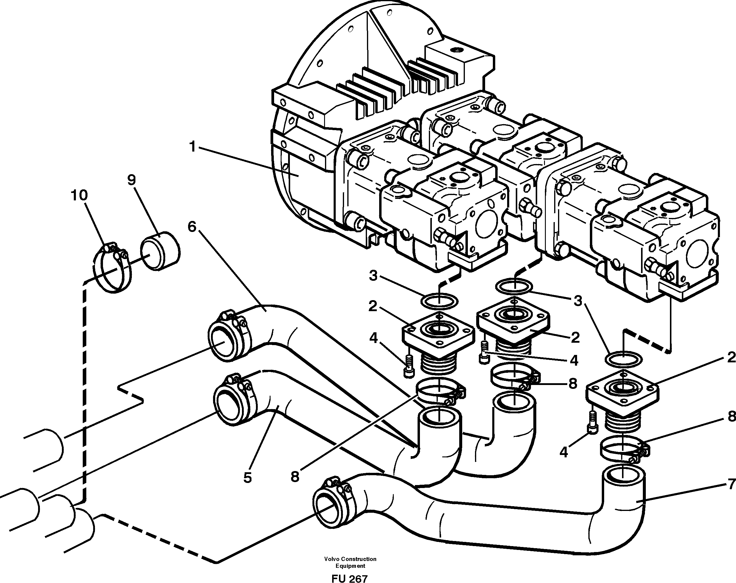 Схема запчастей Volvo EC390 - 27070 Hydraulic system suction lines EC390 SER NO 1001-