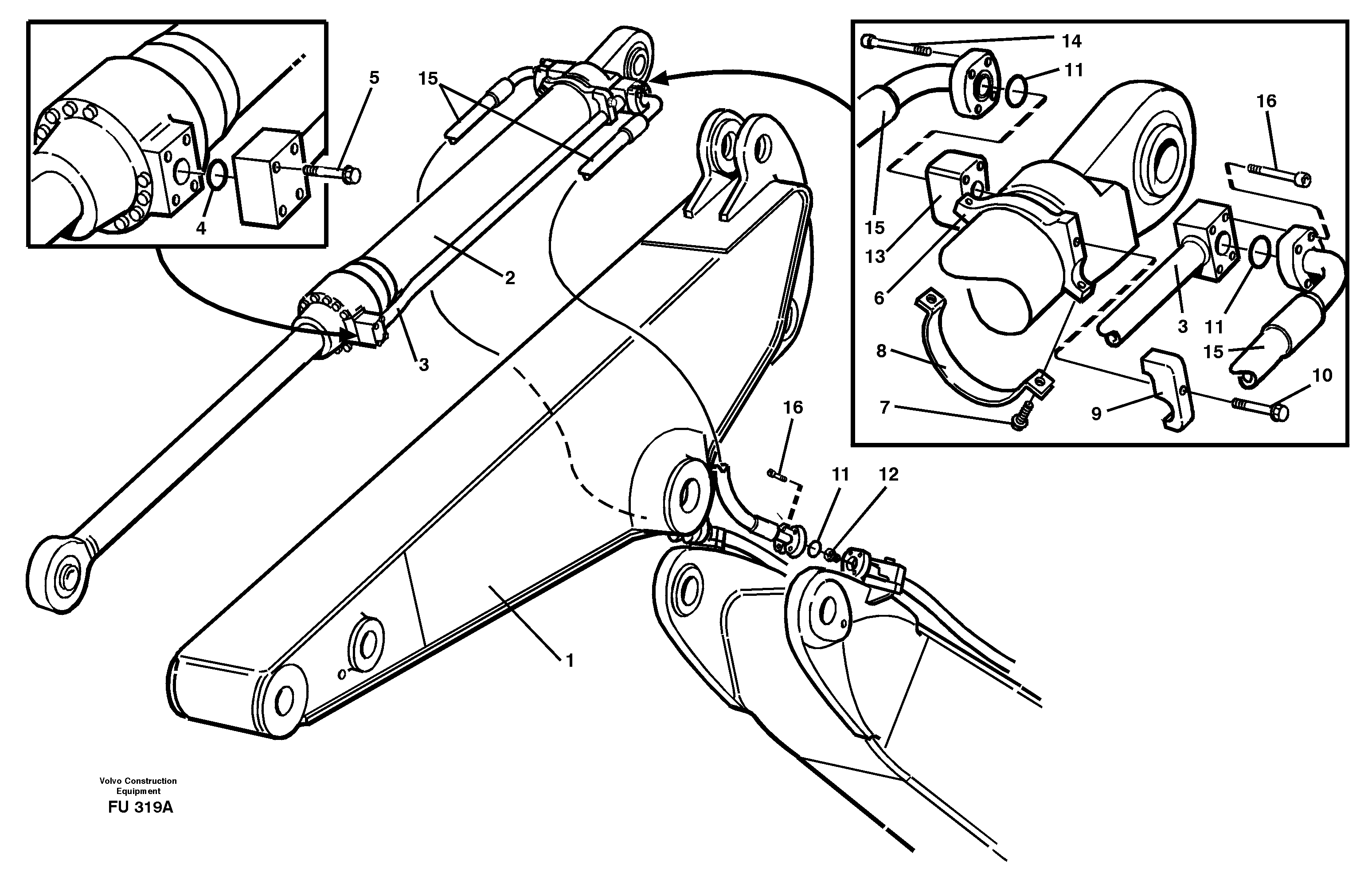 Схема запчастей Volvo EC390 - 31443 Cylinder hydraulics, dipper arm EC390 SER NO 1001-