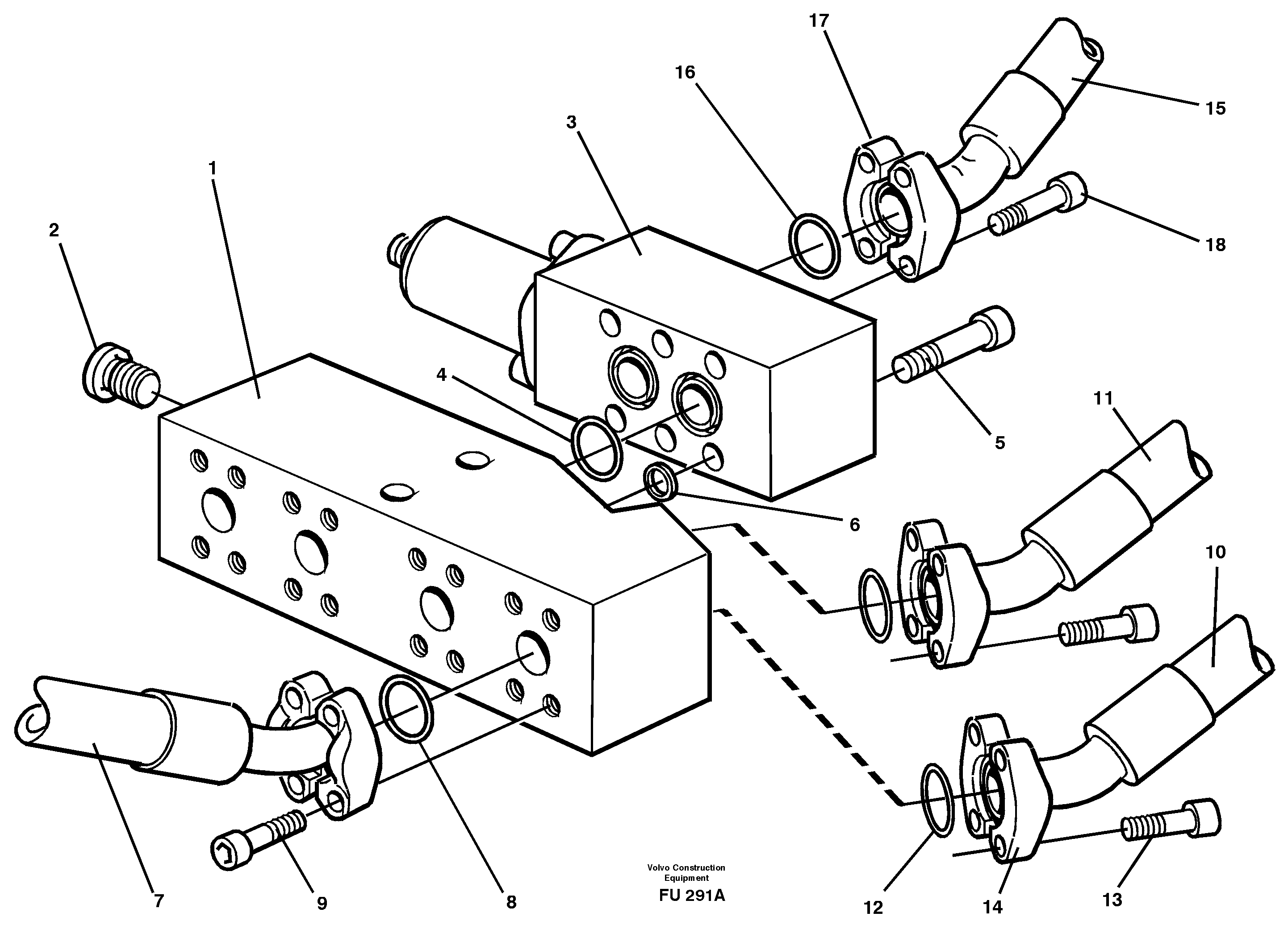 Схема запчастей Volvo EC390 - 31448 Connection board with float pos. valve and hoses EC390 SER NO 1001-