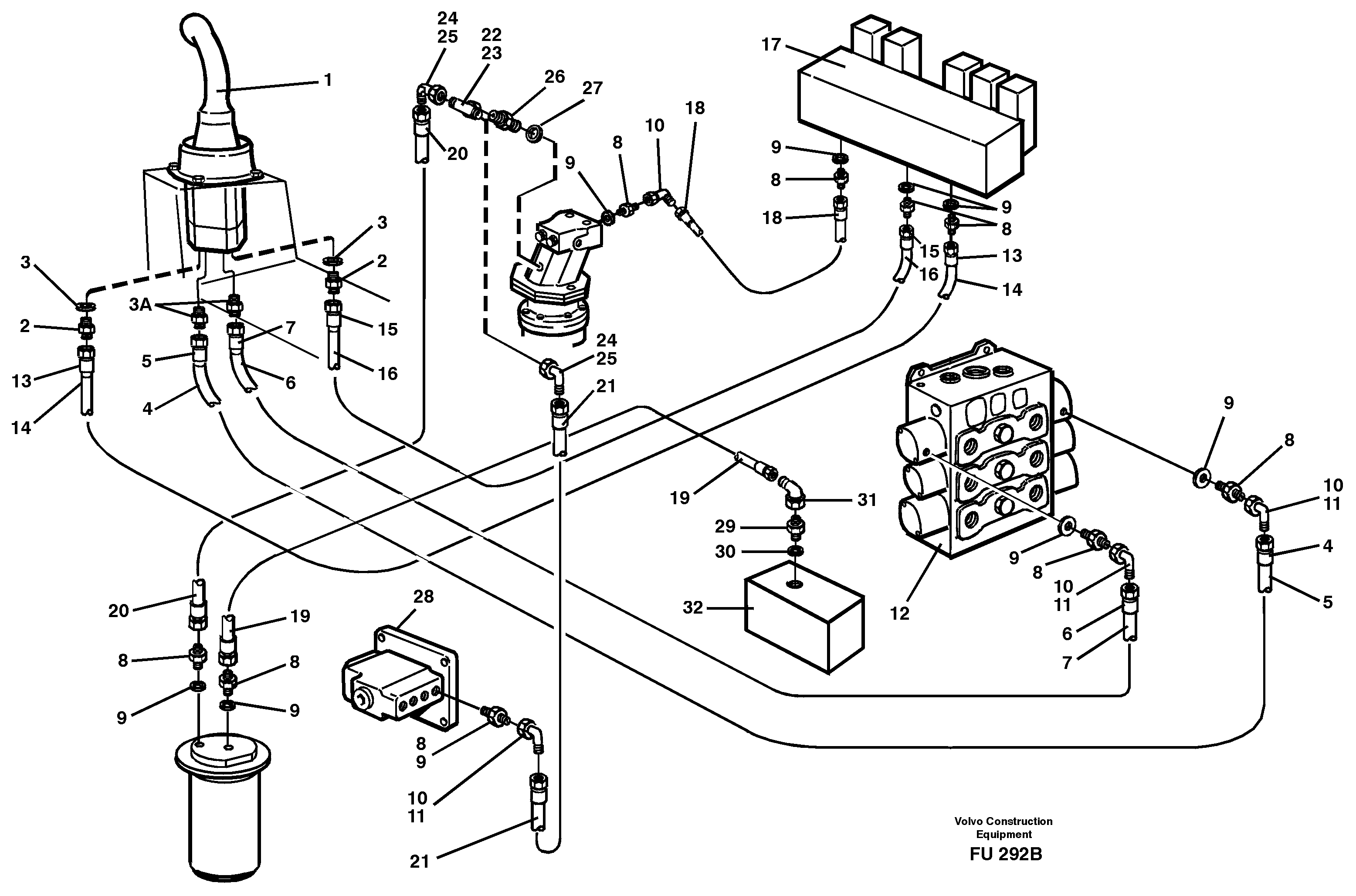 Схема запчастей Volvo EC390 - 14383 Servo hydraulics, Slewing EC390 SER NO 1001-