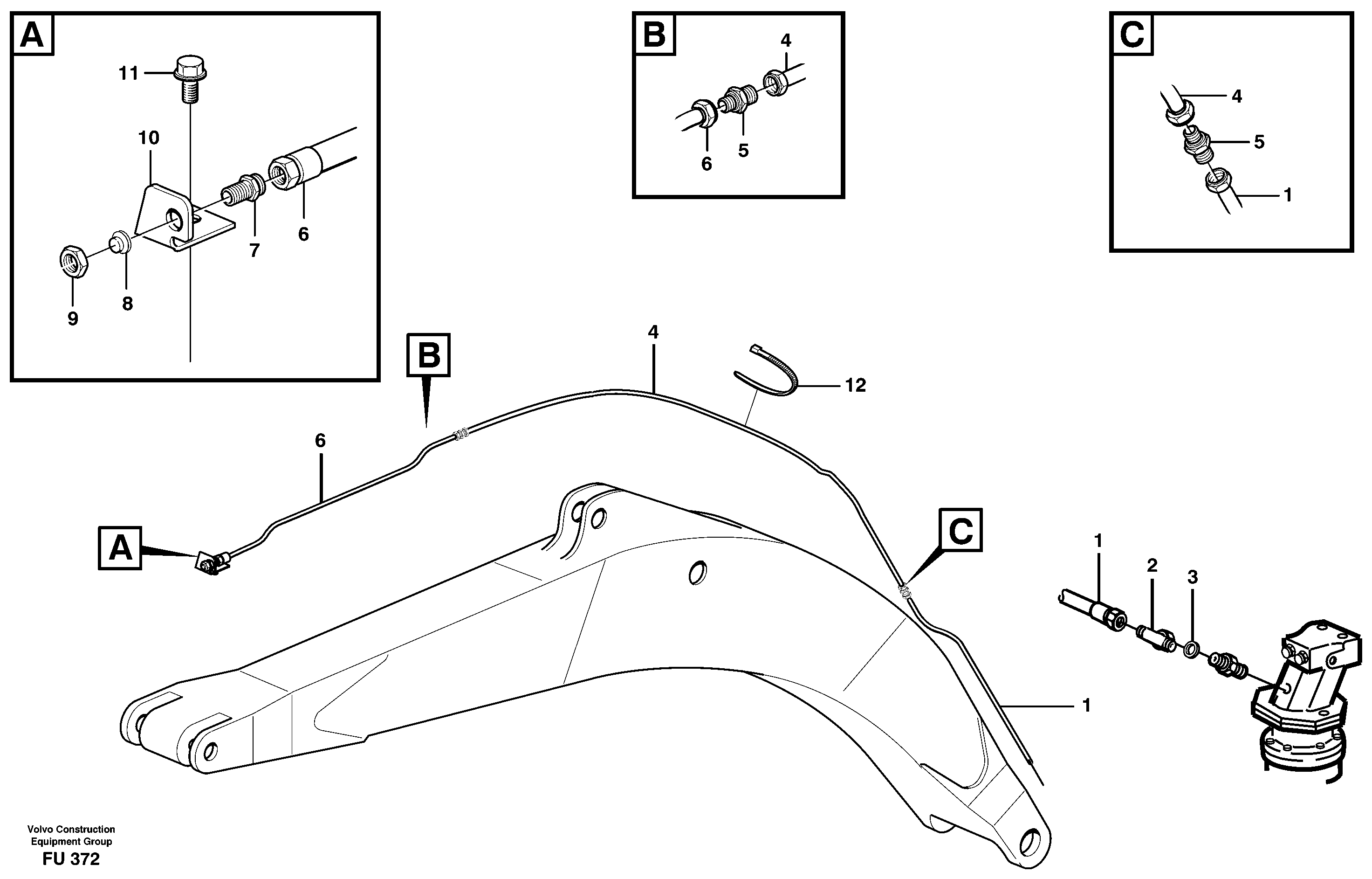 Схема запчастей Volvo EC390 - 11720 Hydraulic system, leak-off line boom, 5,8m EC390 SER NO 1001-