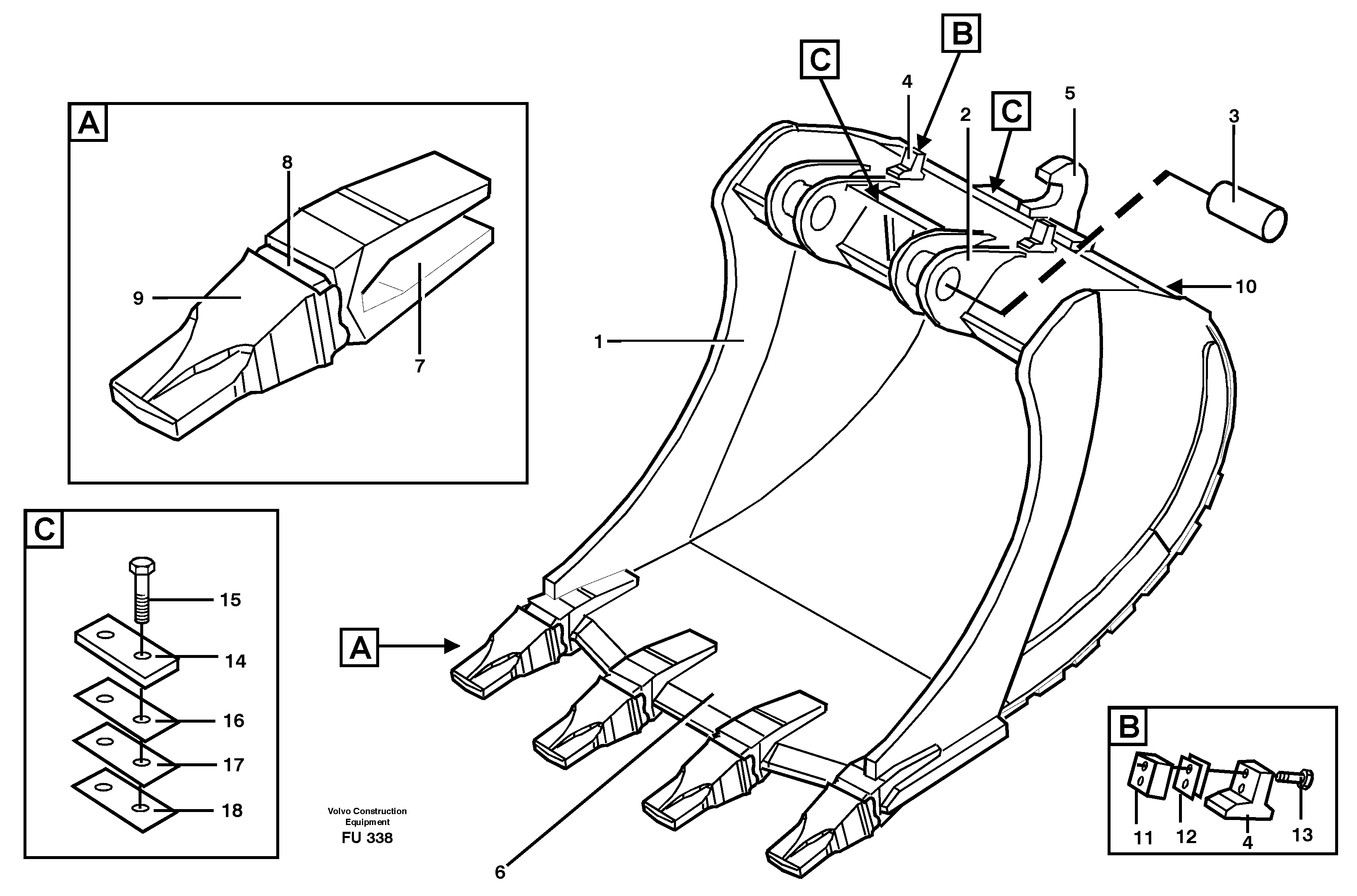 Схема запчастей Volvo EC390 - 19983 Buckets for Quickfit Esco Super V EC390 SER NO 1001-