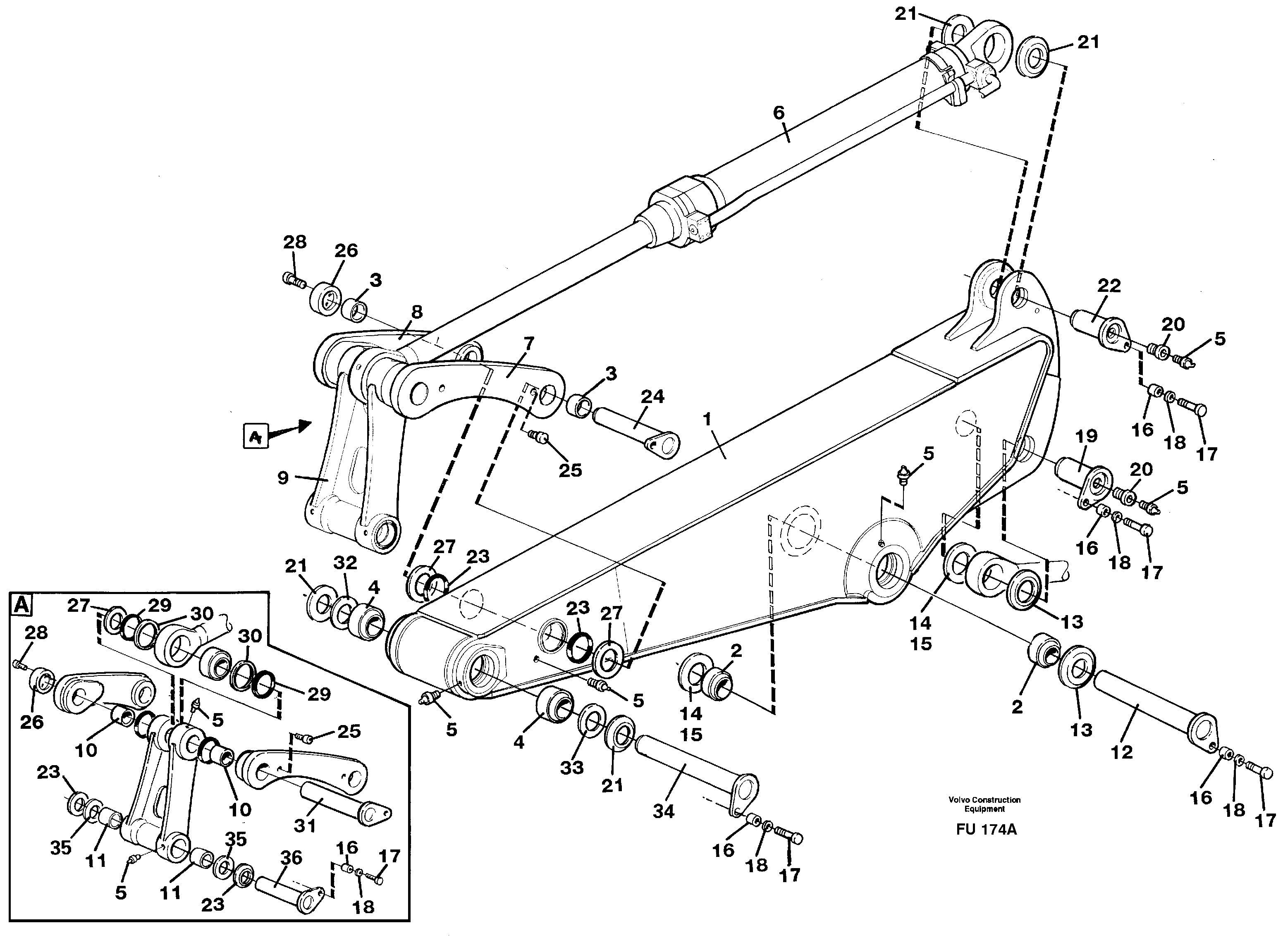 Схема запчастей Volvo EC390 - 19989 Backhoe dipper arm incl. connections, 2,2m 2,4m 2,9m 3,5m EC390 SER NO 1001-