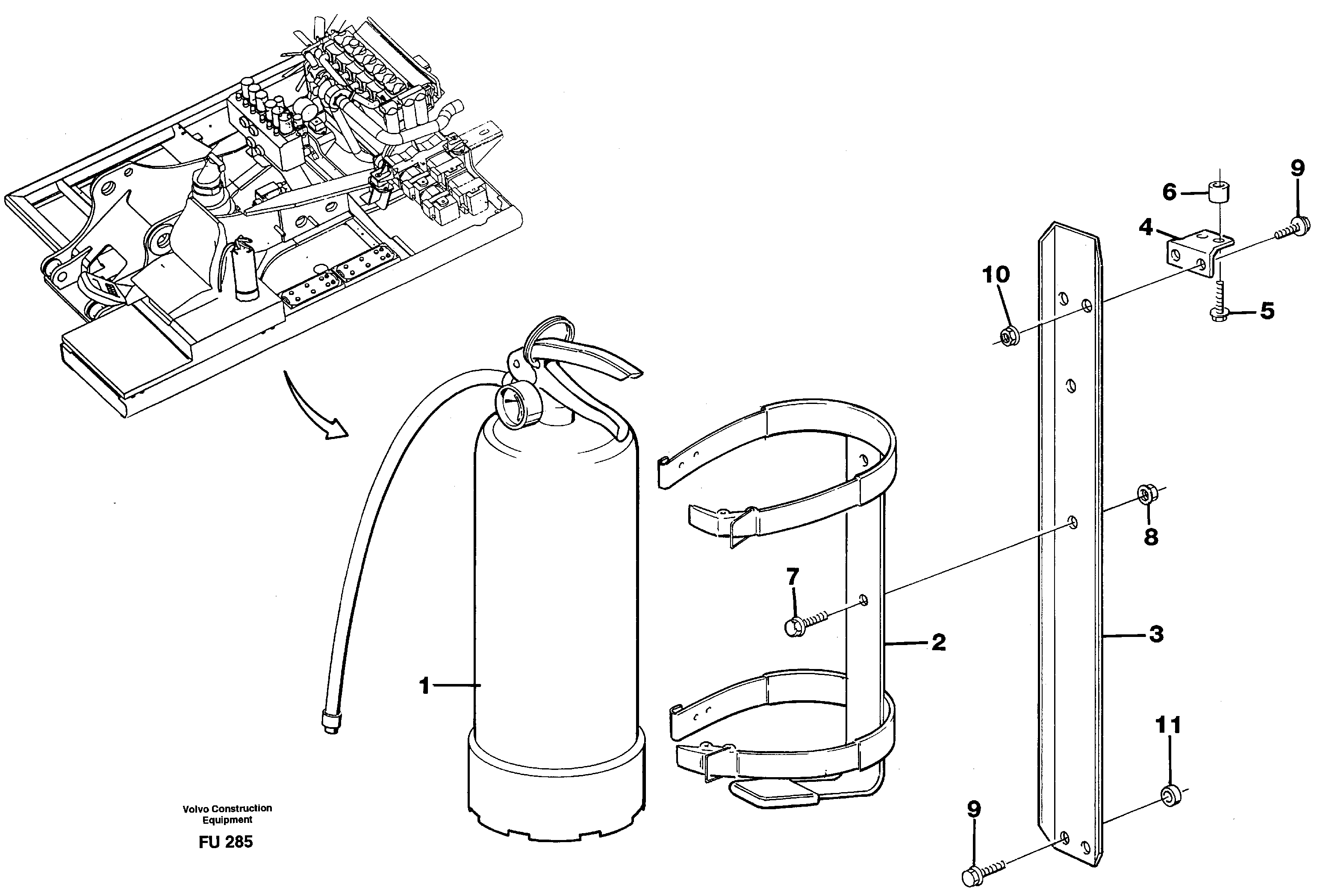 Схема запчастей Volvo EC390 - 82894 Fire extinguisher EC390 SER NO 1001-