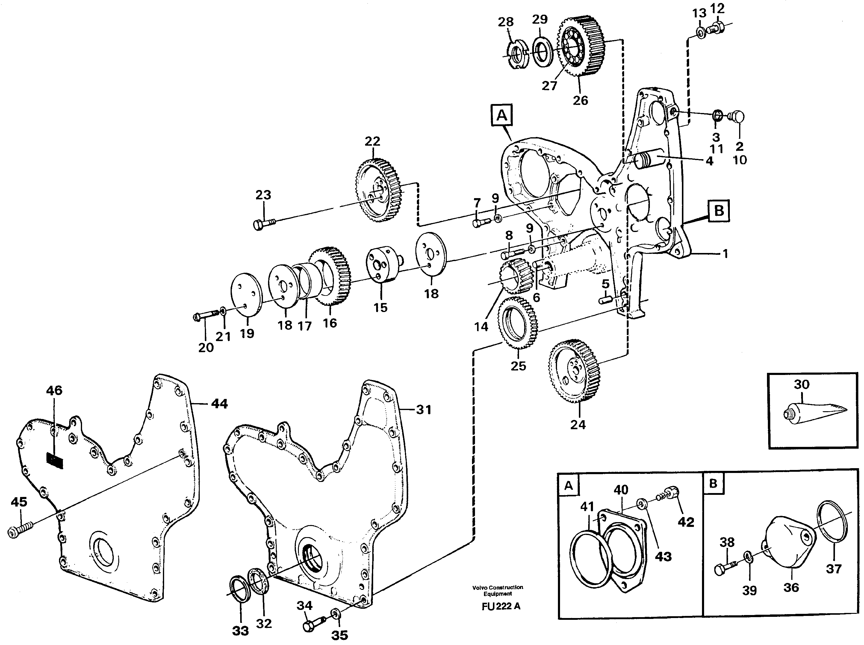 Схема запчастей Volvo EC390 - 55457 Timing gear casing and gears EC390 SER NO 1001-