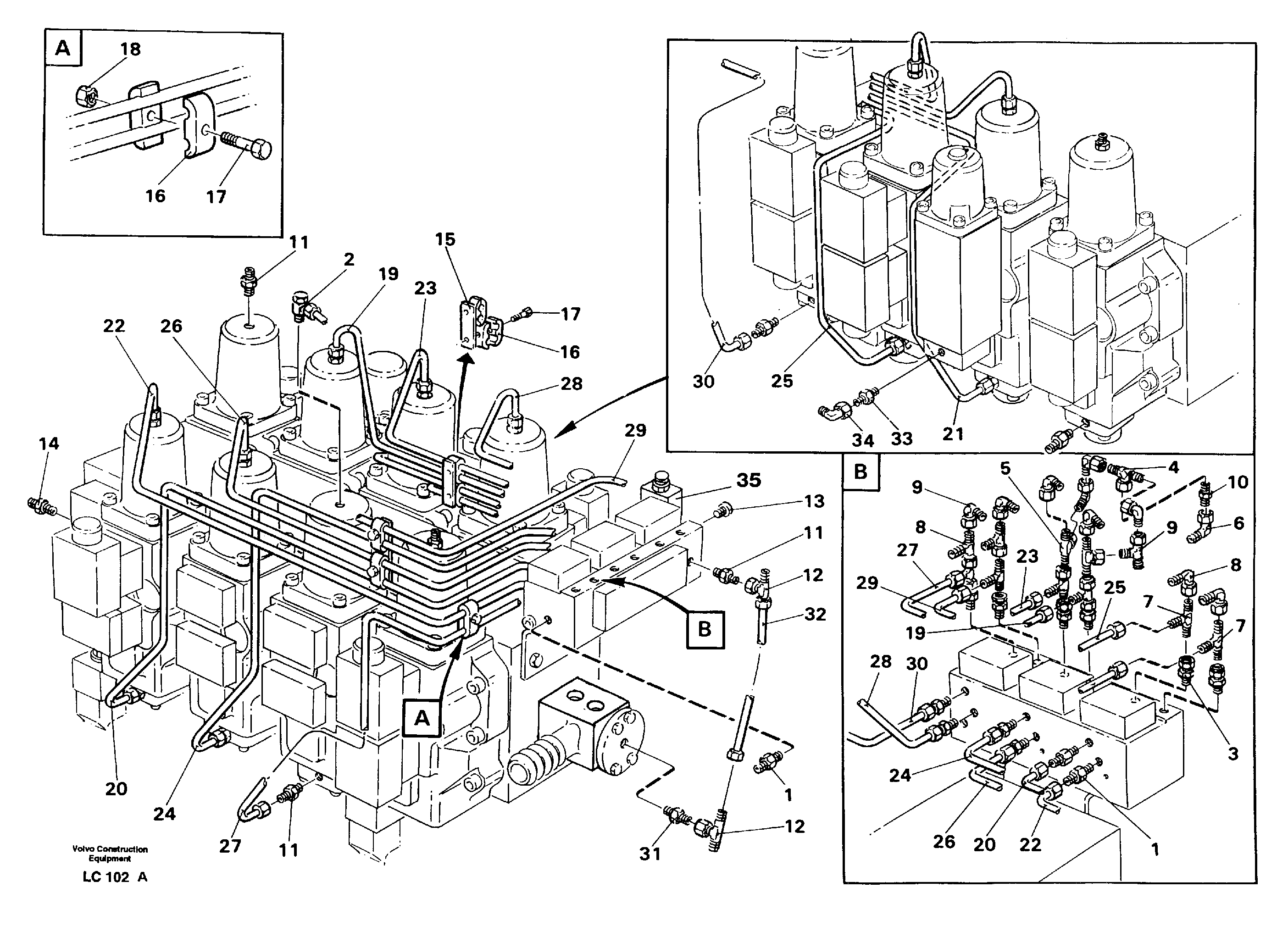 Схема запчастей Volvo EC650 - 30107 Main valve assembly, tubes connections EC650 SER NO 539-618