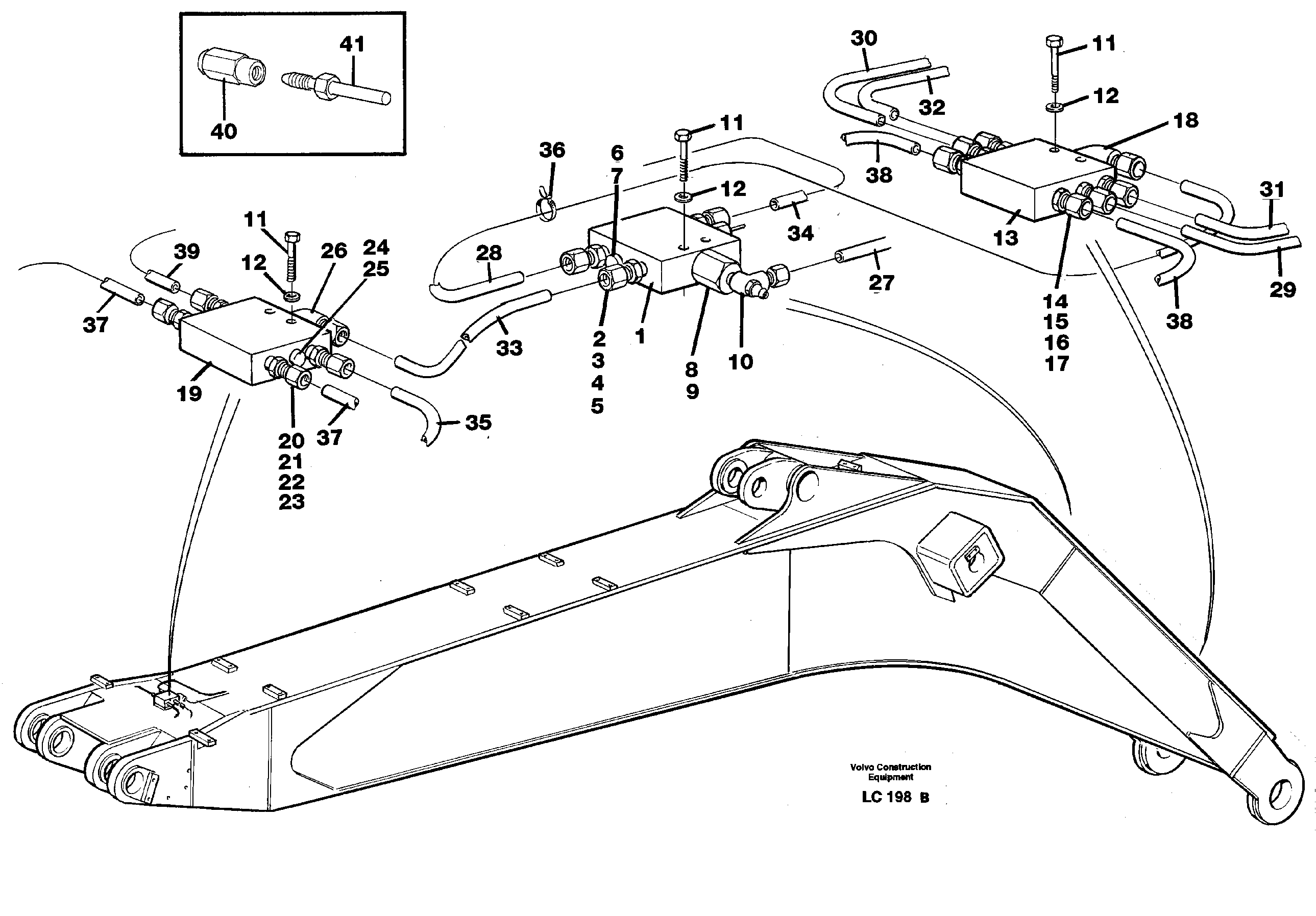 Схема запчастей Volvo EC650 - 71872 Automatic backhoe boom, lubrication 7,6m EC650 SER NO 539-618