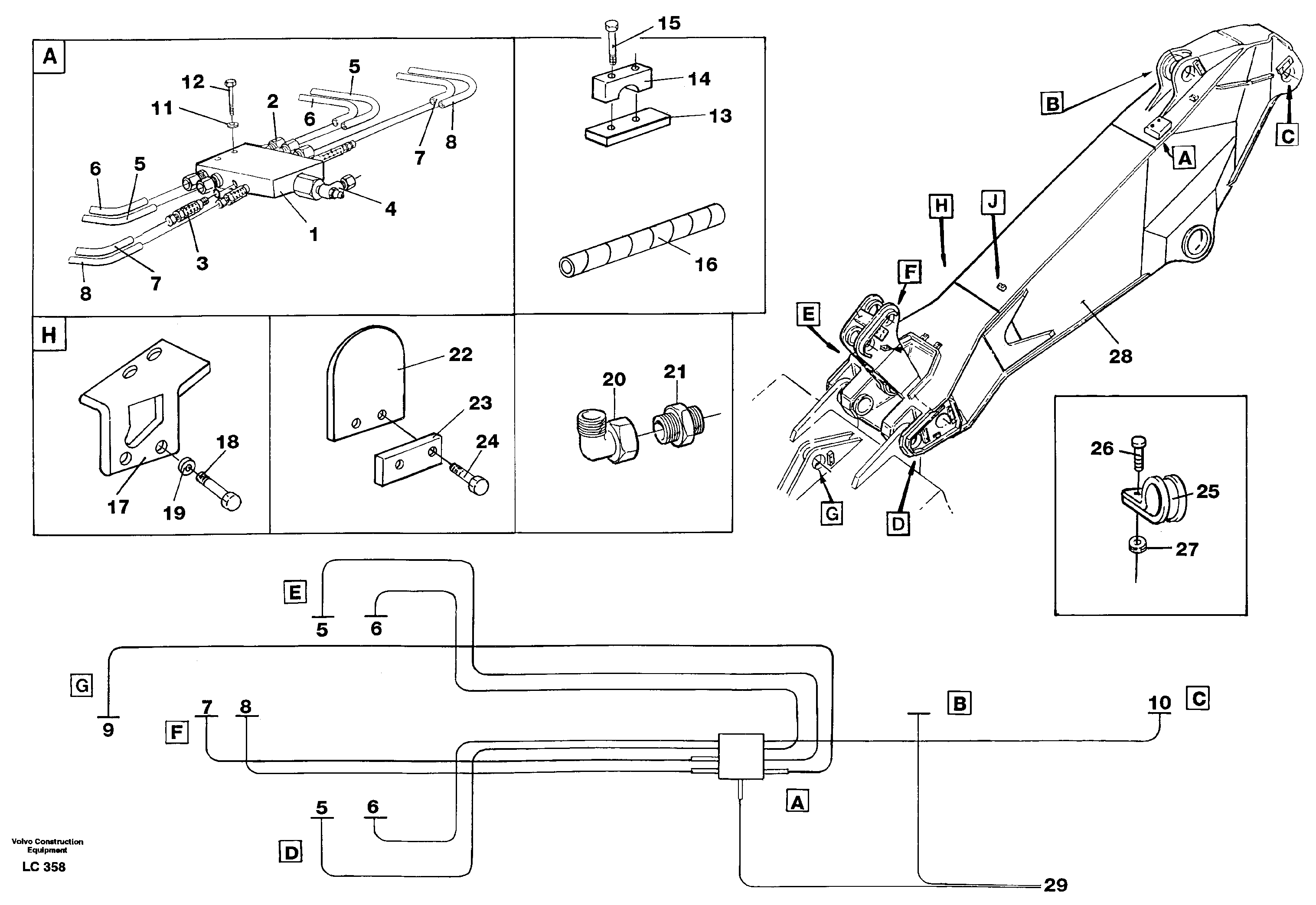 Схема запчастей Volvo EC650 - 71873 Automatic dipper lubrication, 3.0 m/ 4.0 m EC650 SER NO 539-618
