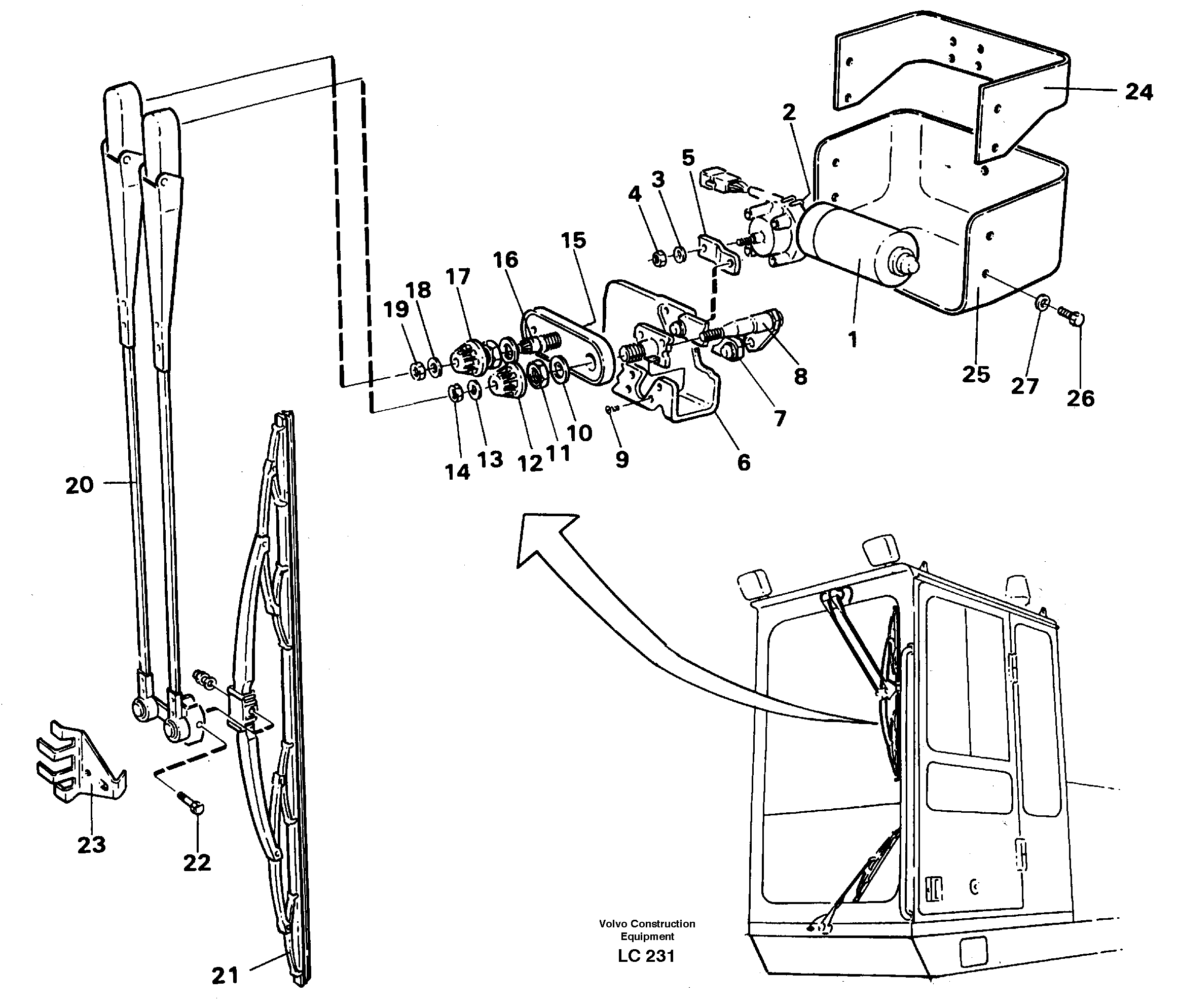 Схема запчастей Volvo EC650 - 17225 Windscreen wiper, upper EC650 SER NO 539-618