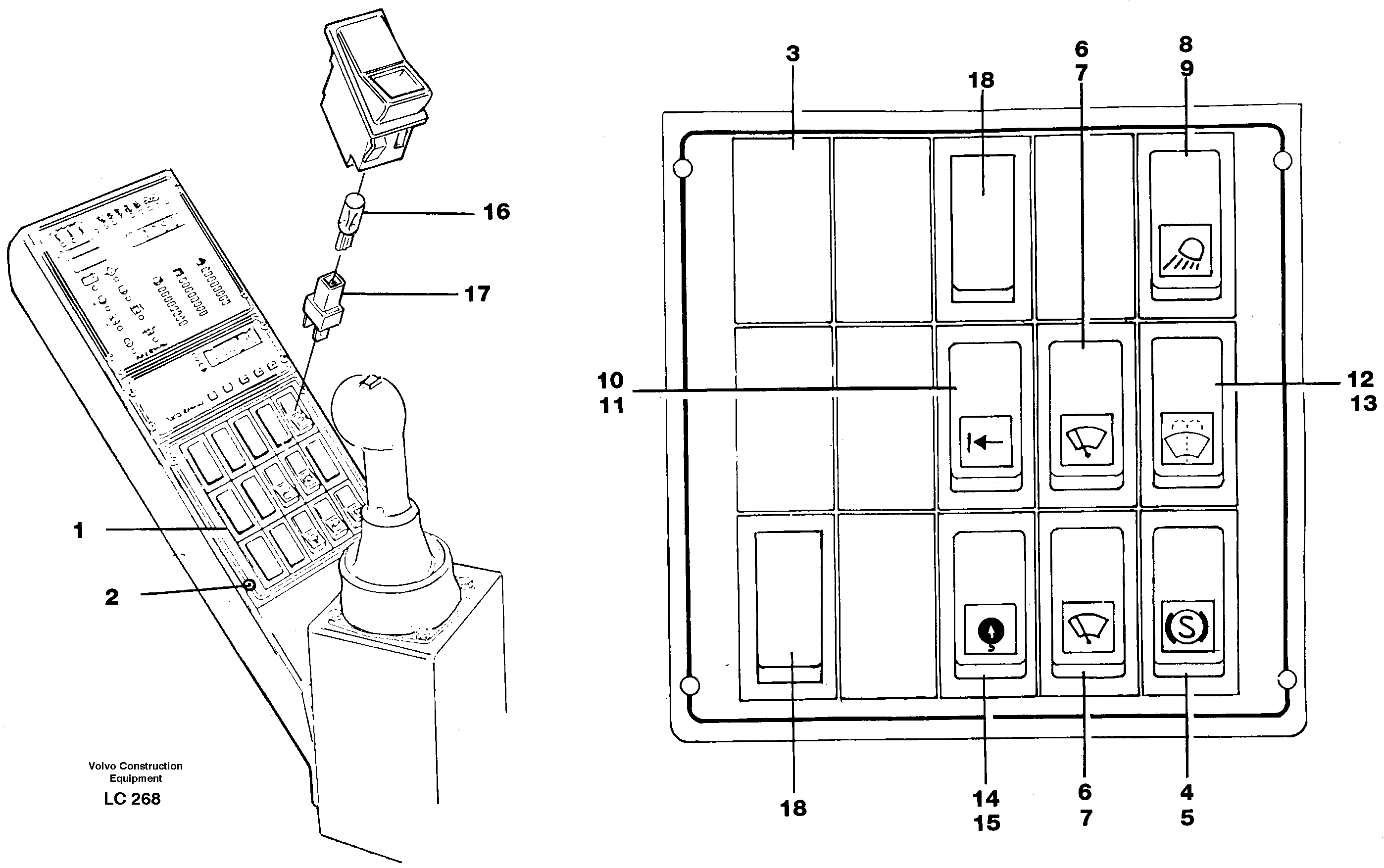 Схема запчастей Volvo EC650 - 26483 Rocker switch panel EC650 SER NO 539-618
