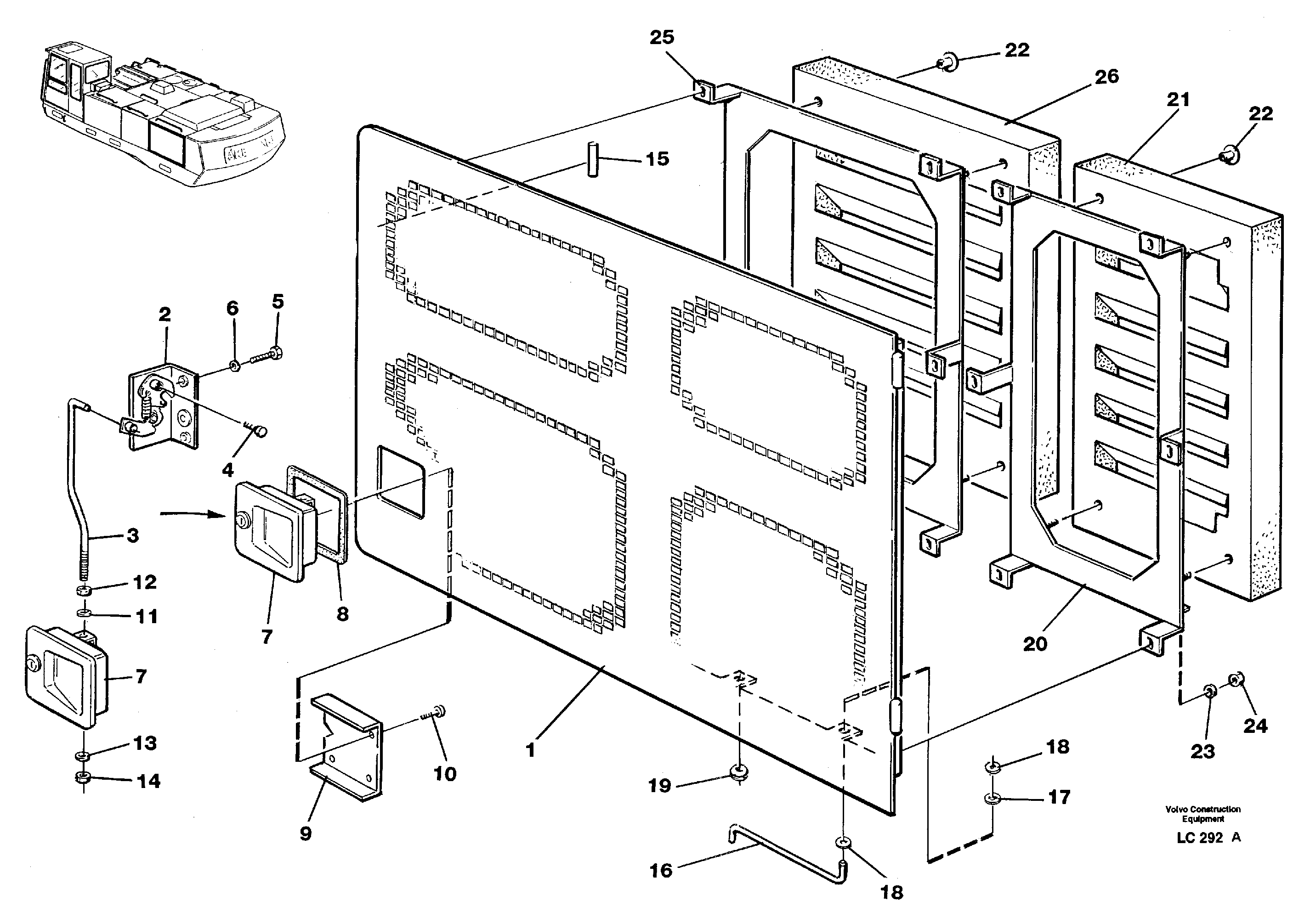 Схема запчастей Volvo EC650 - 26278 Side door, rear, left EC650 SER NO 539-618