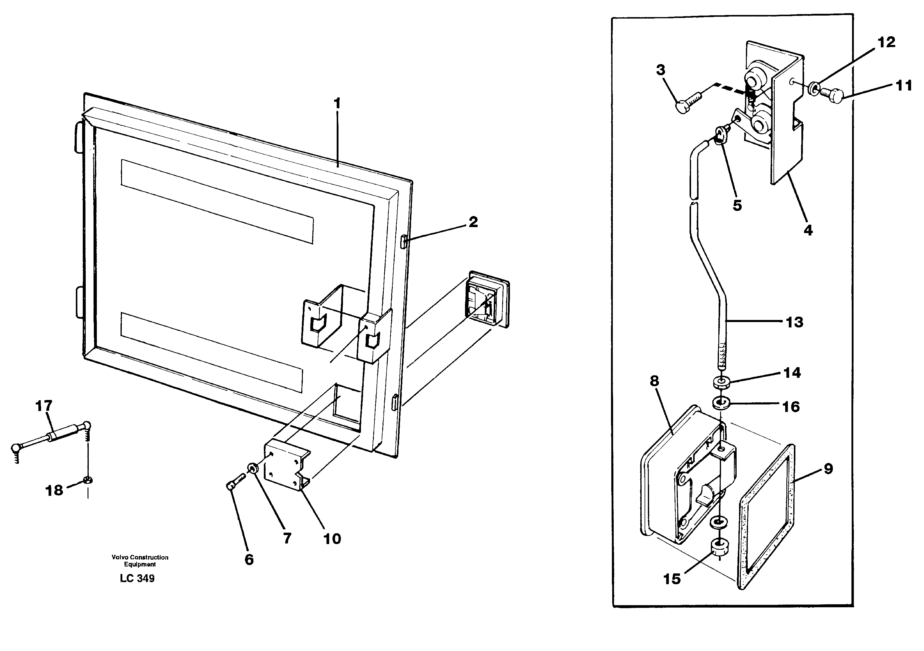 Схема запчастей Volvo EC650 - 82818 Door, cab elevation, 1830mm EC650 SER NO 539-618