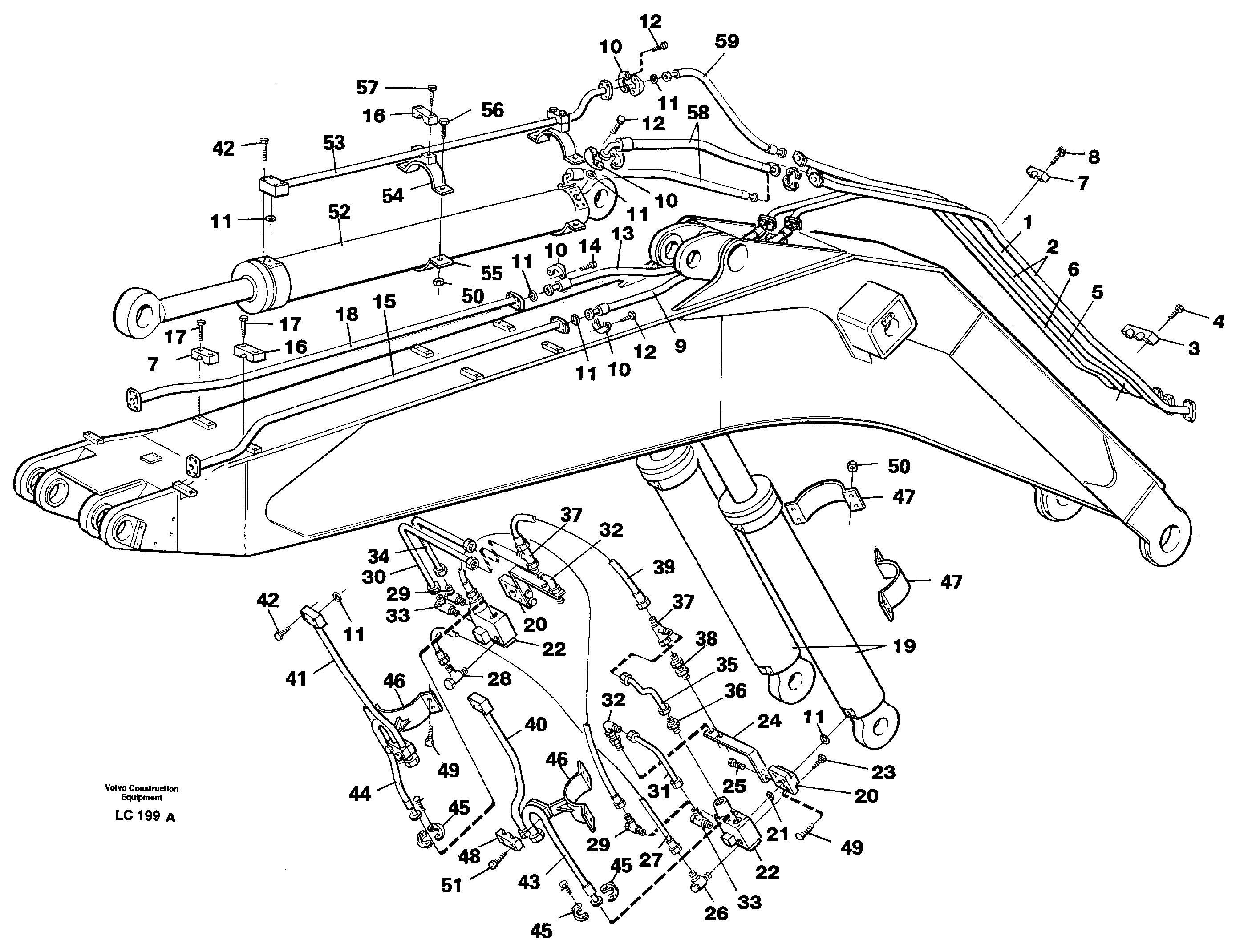 Схема запчастей Volvo EC650 - 30088 Hydraulic system, boom, 7,6m EC650 SER NO 539-618