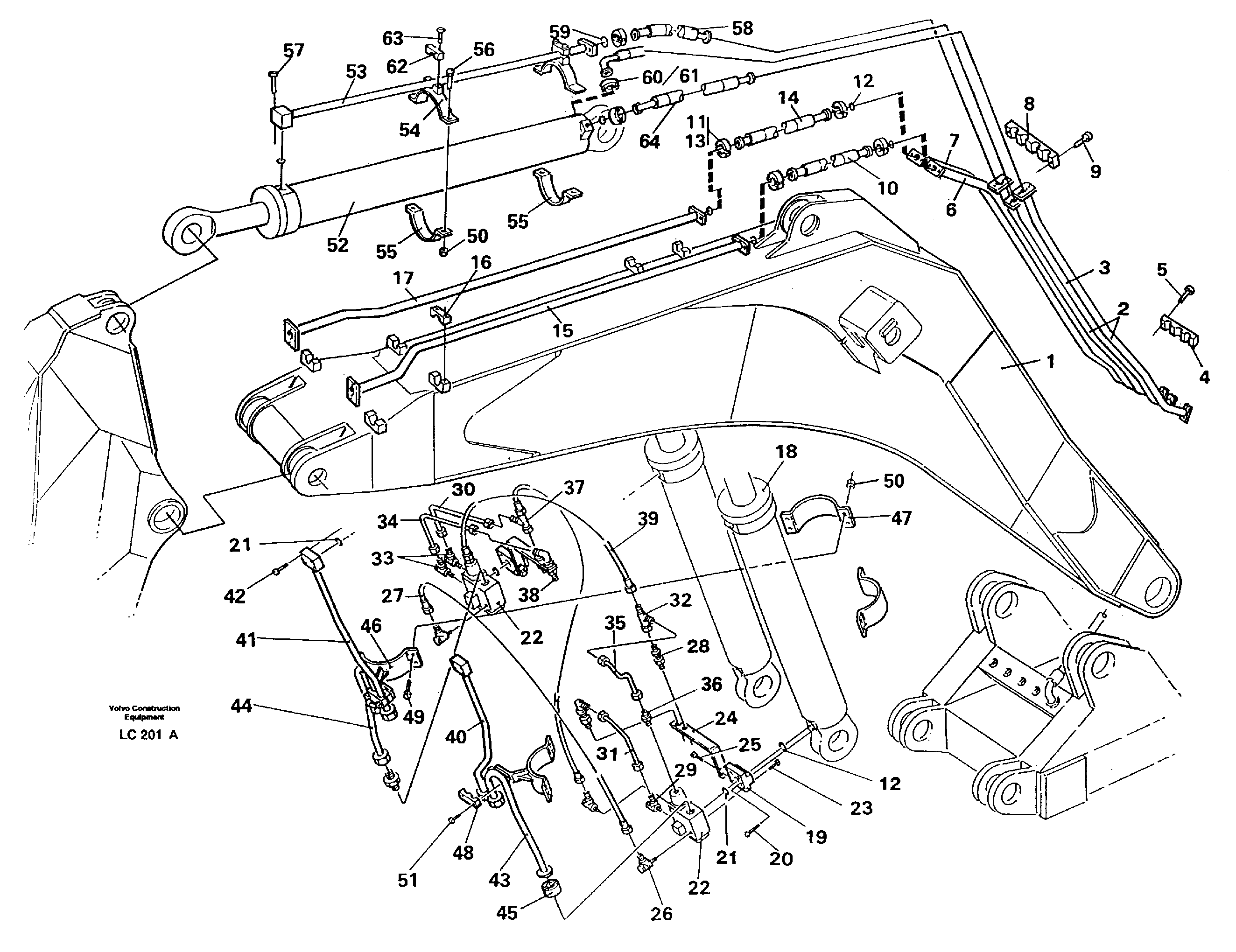 Схема запчастей Volvo EC650 - 30090 Hydraulic system, boom, mass excavation 6,6m EC650 SER NO 539-618
