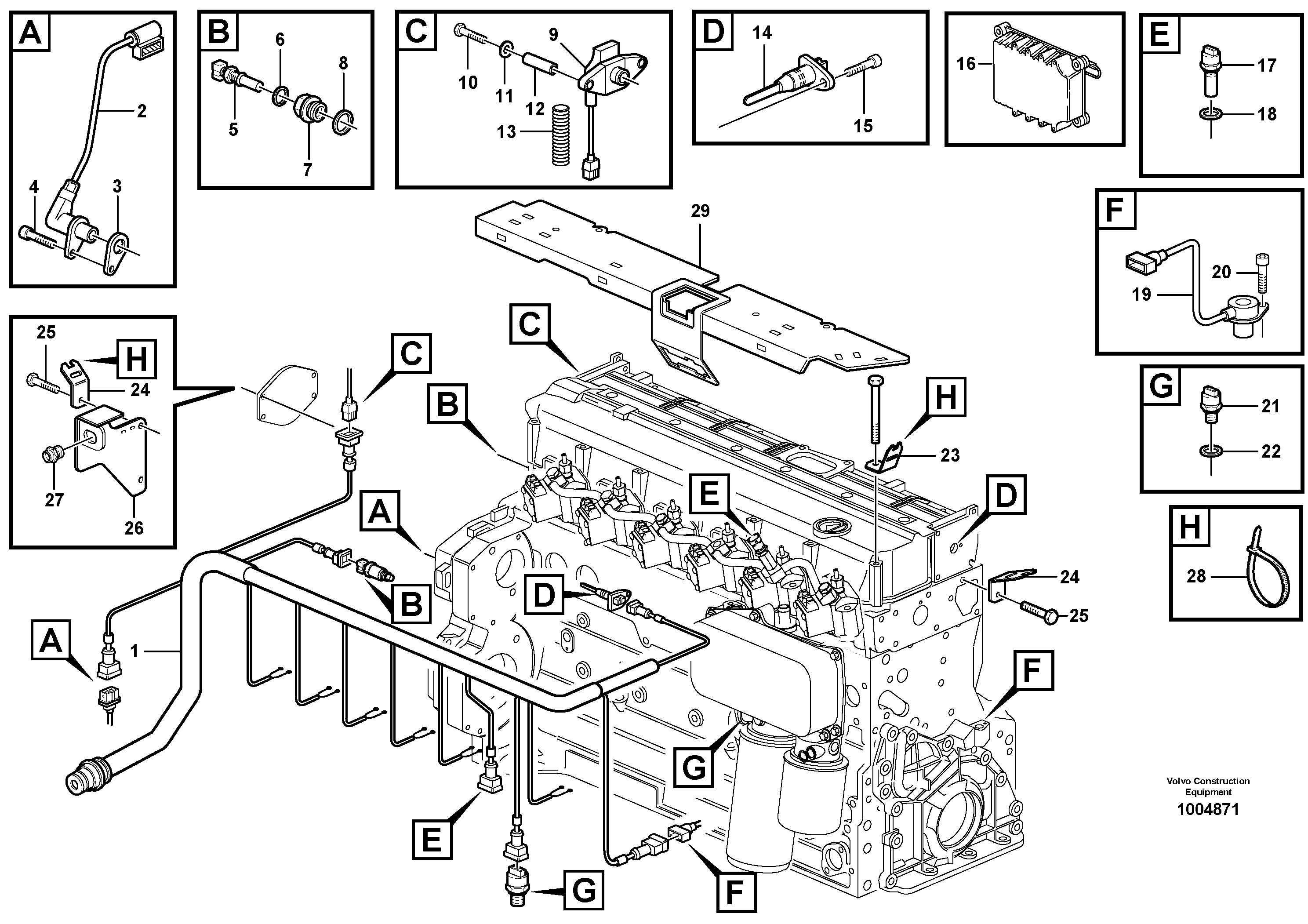 Схема запчастей Volvo EW160B - 9559 Cable harness, engine EW160B