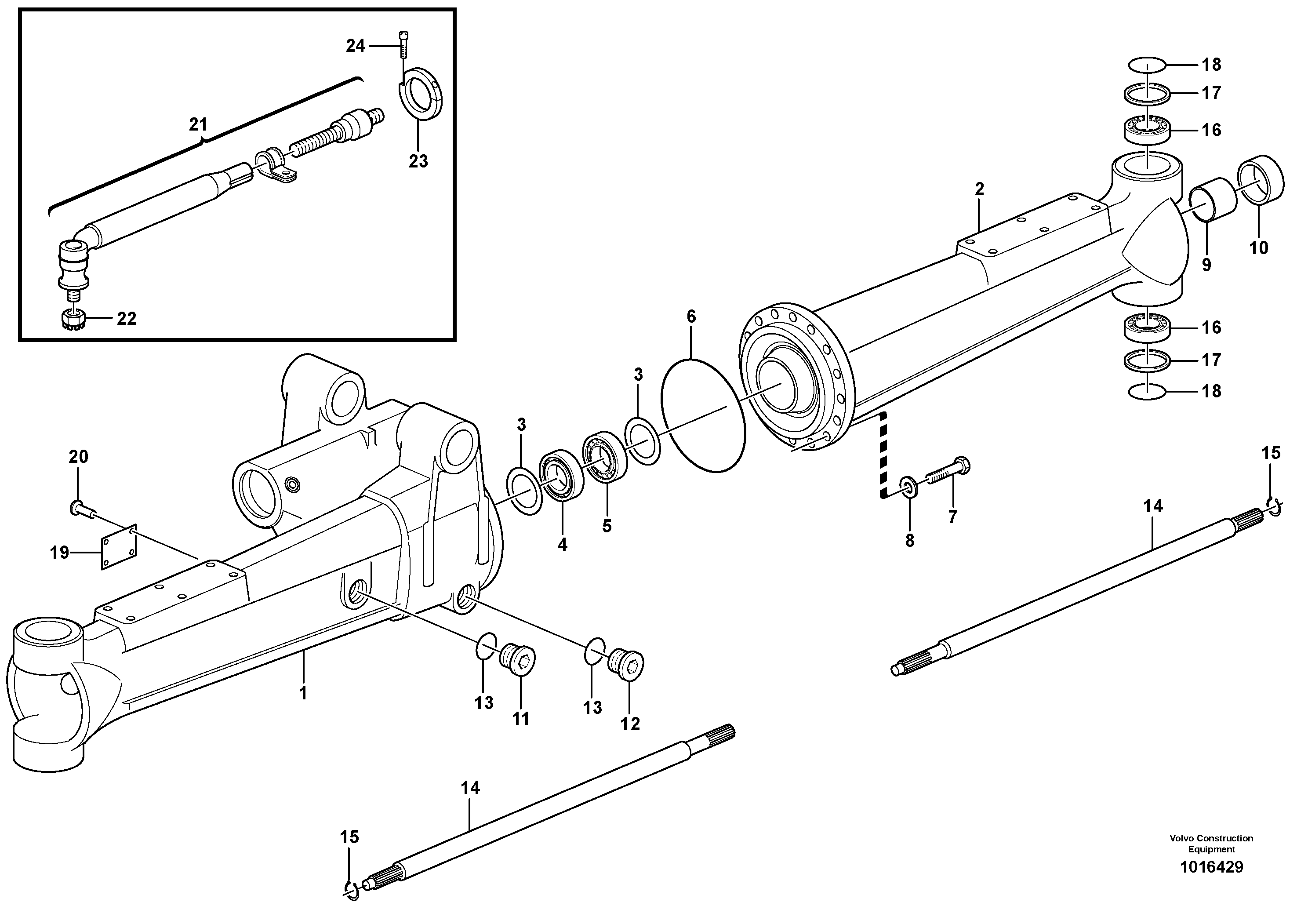 Схема запчастей Volvo EW160B - 42741 Front axle, Shaft cover EW160B