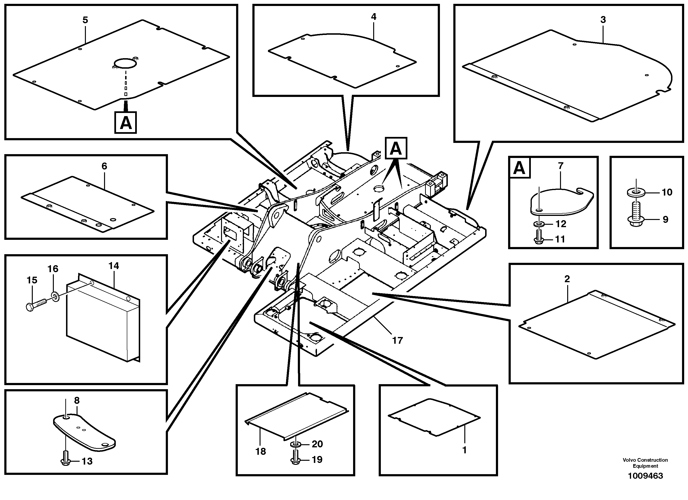 Схема запчастей Volvo EW160B - 17286 Hatches under engine, hydr.pumps, cooler, m.valve and fuel tank EW160B