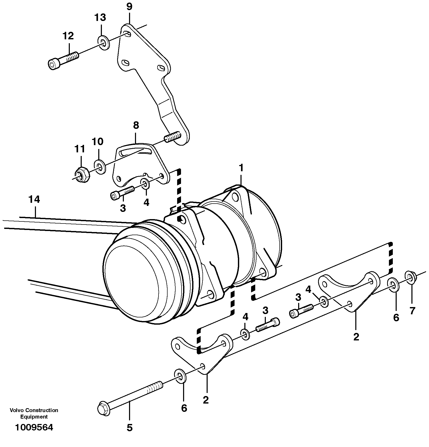 Схема запчастей Volvo EW160B - 42142 Compressor for cooling agent R134a with fitting parts EW160B