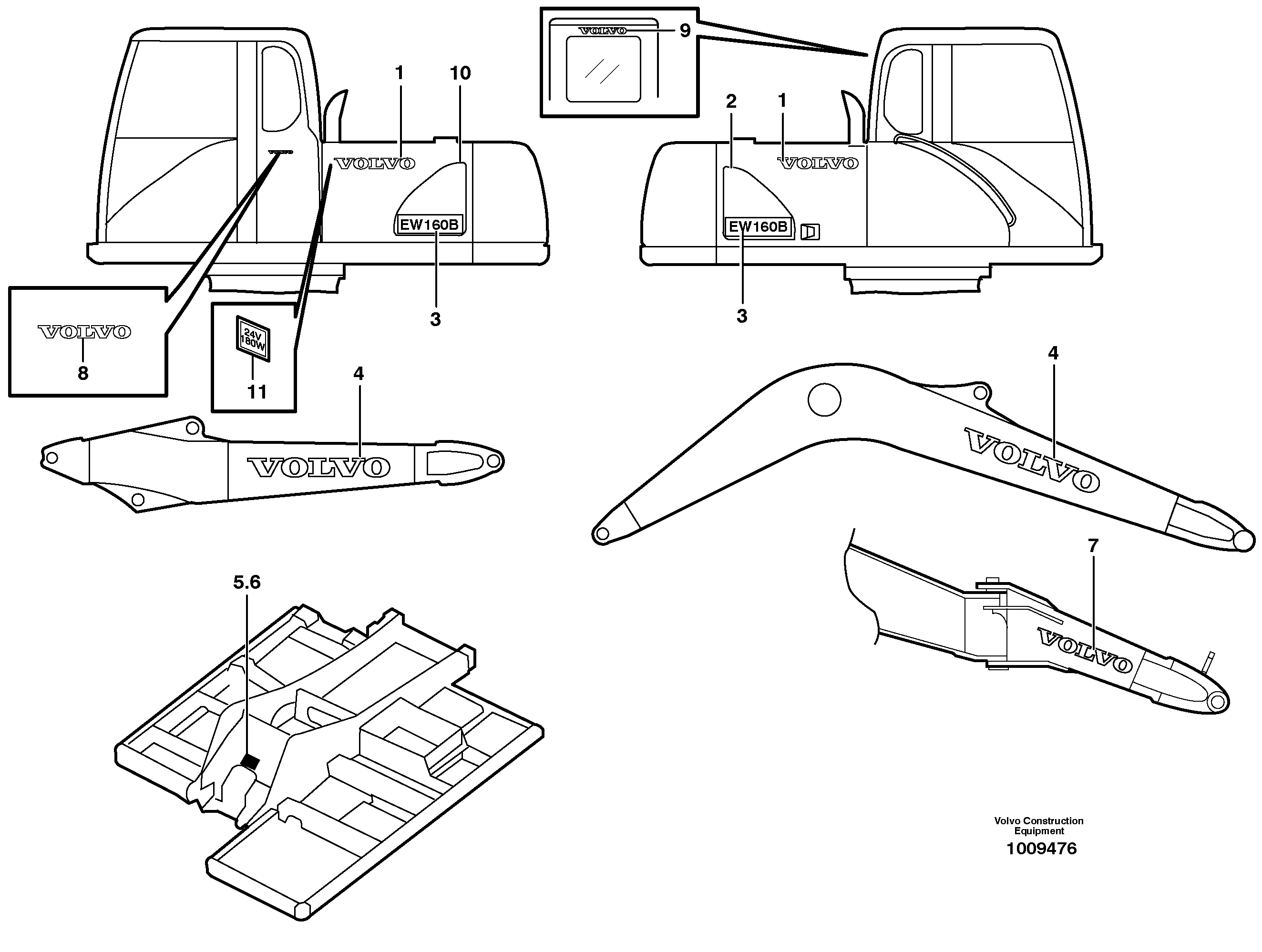 Схема запчастей Volvo EW160B - 37961 Stripes, outer location EW160B