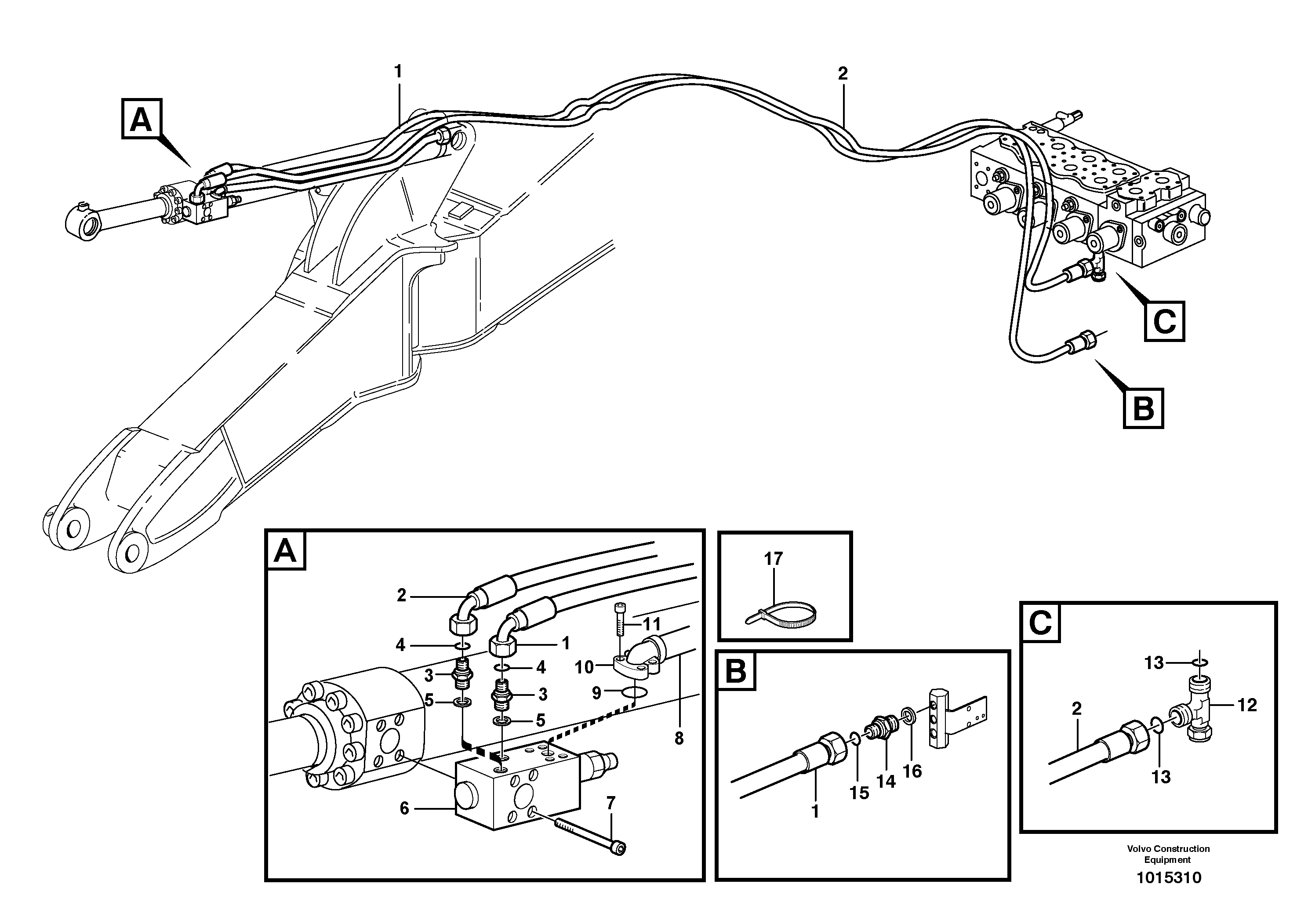 Схема запчастей Volvo EW160B - 45442 Servo hydraulics, Hose break valve EW160B