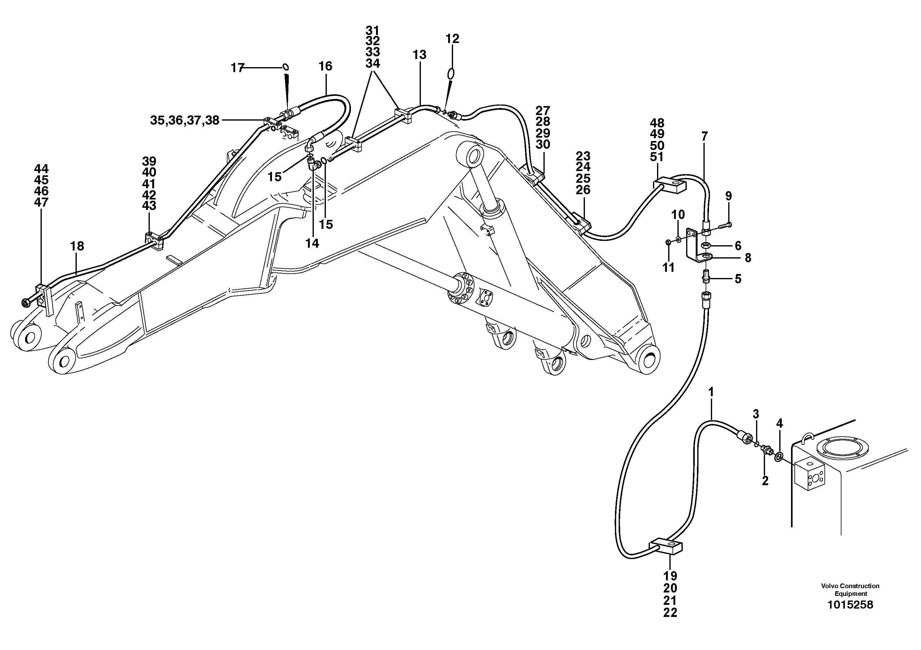 Схема запчастей Volvo EW160B - 45799 Hammer hydraulics on adjustable boom, return line EW160B
