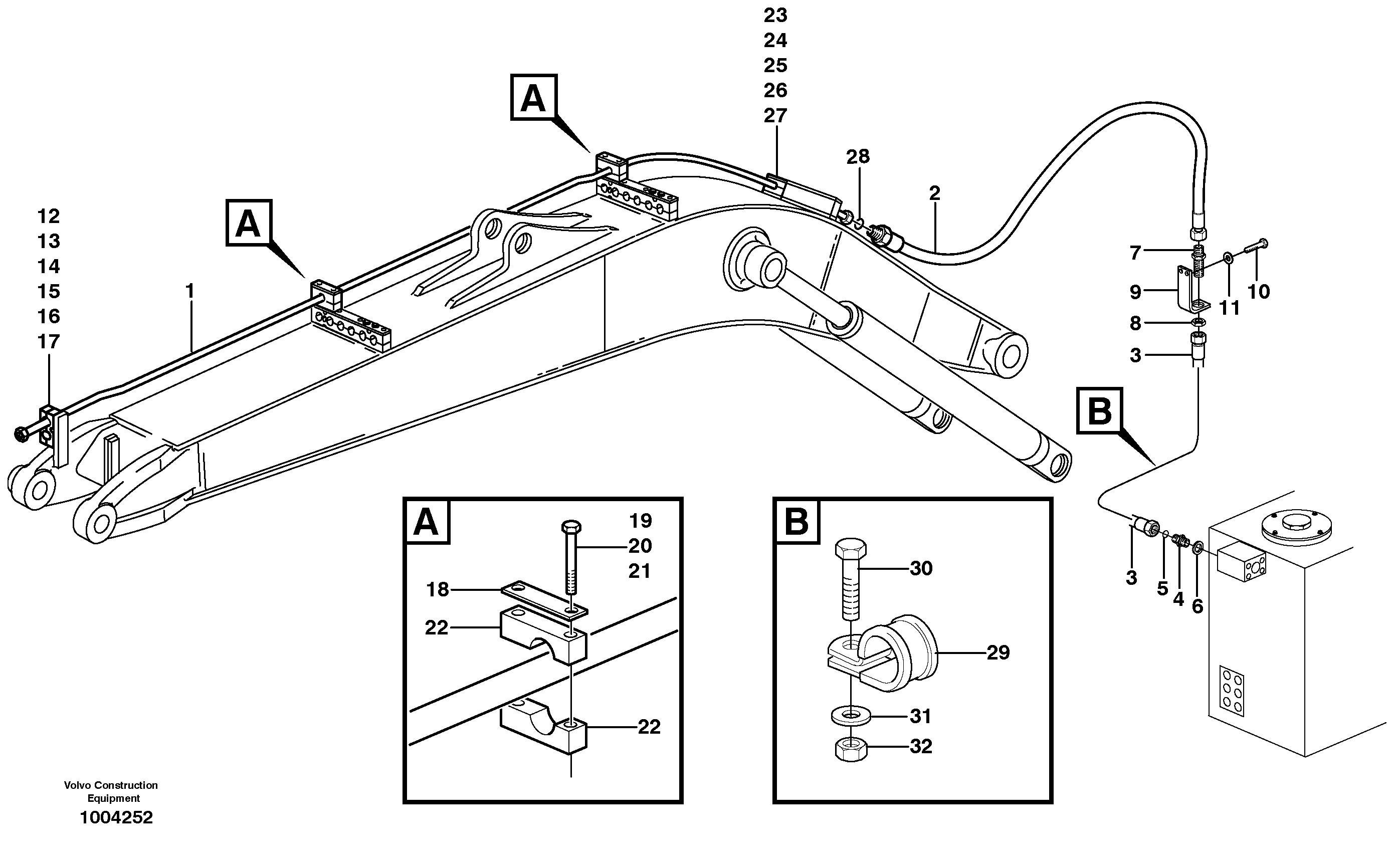 Схема запчастей Volvo EW160B - 45804 Hammer hydraulics on mono boom, return line EW160B