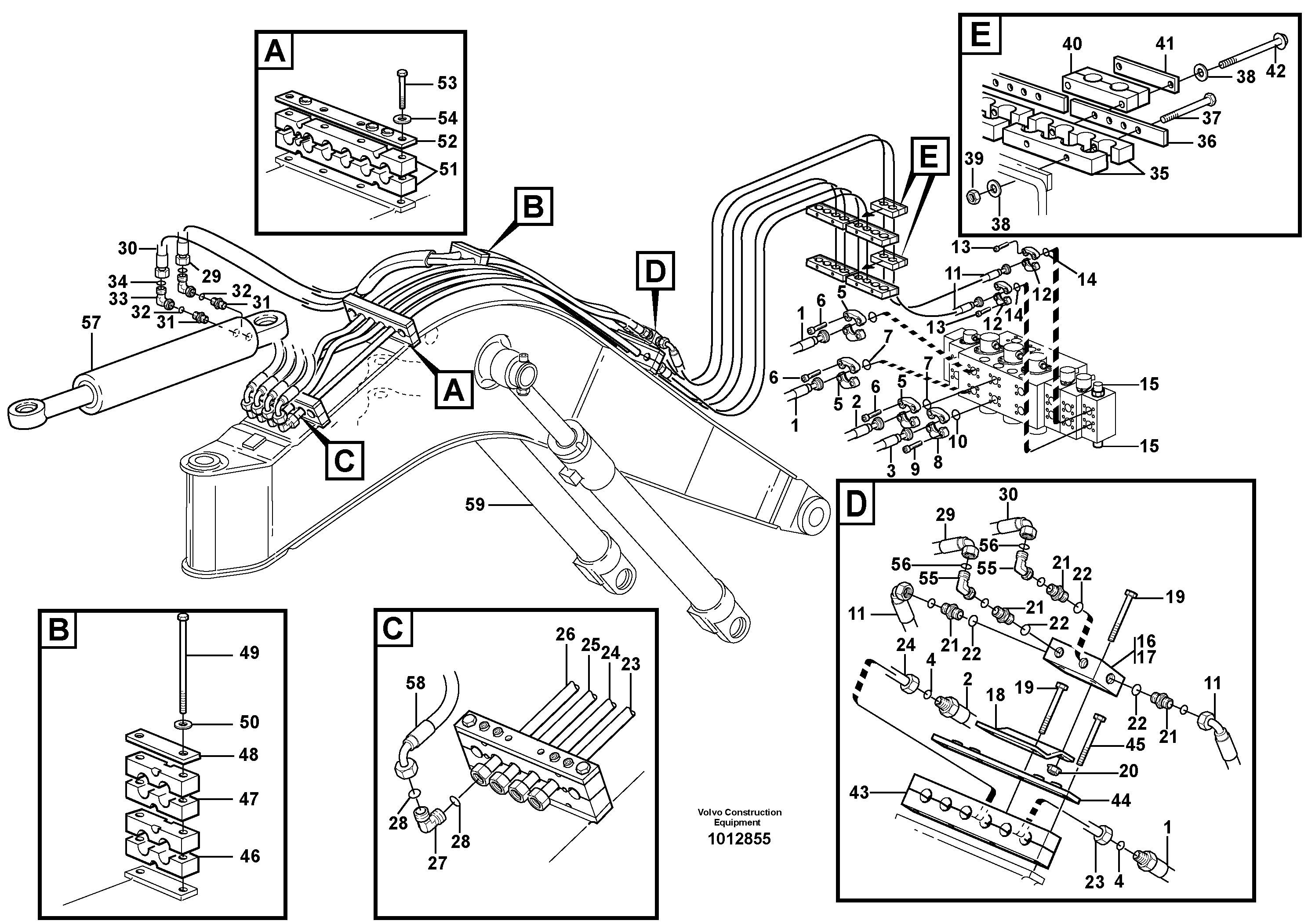 Схема запчастей Volvo EW160B - 91722 Hydr. equipm. on boom, rear, offset EW160B