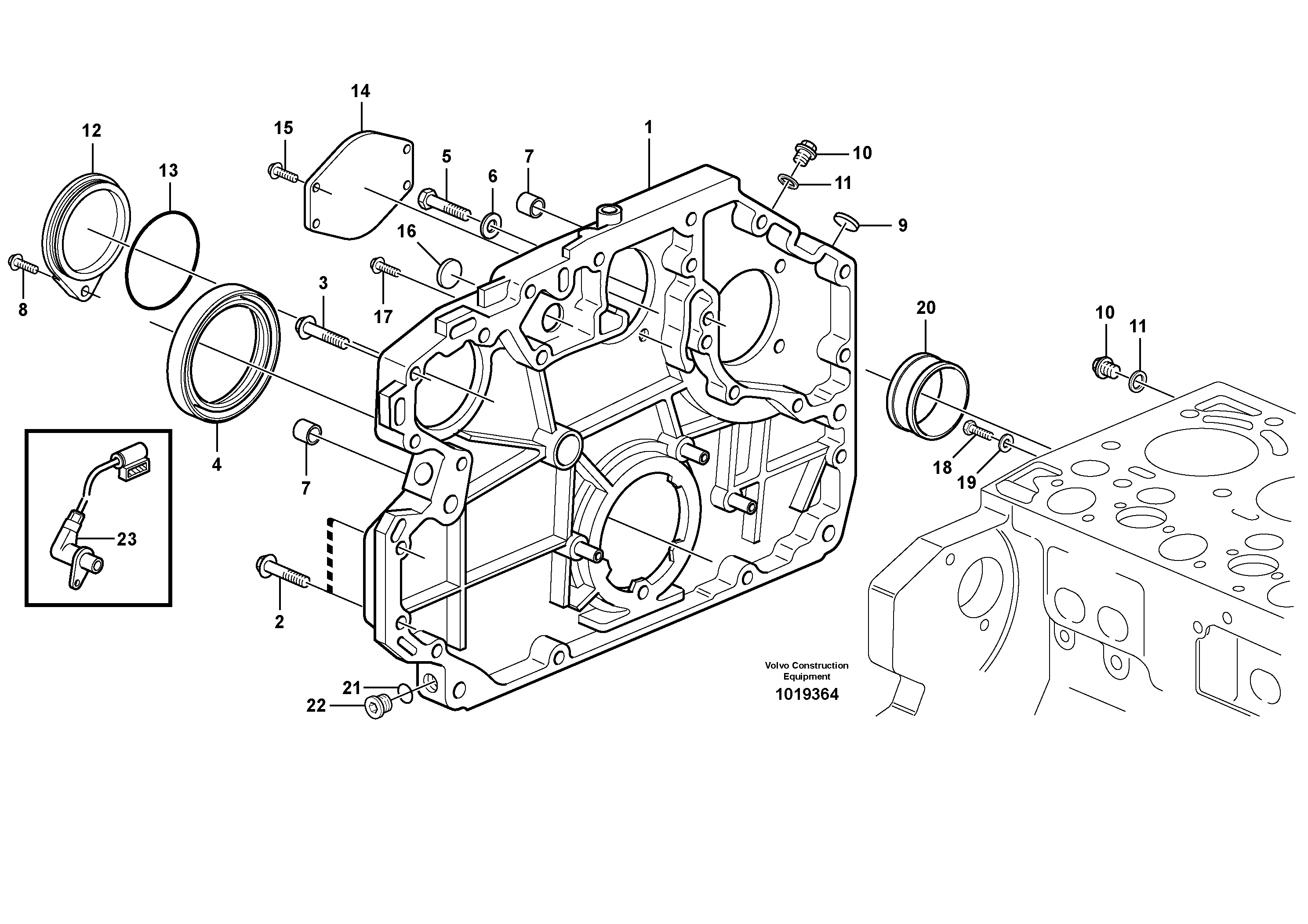 Схема запчастей Volvo EW160B - 104346 Timing gear casing and gears EW160B