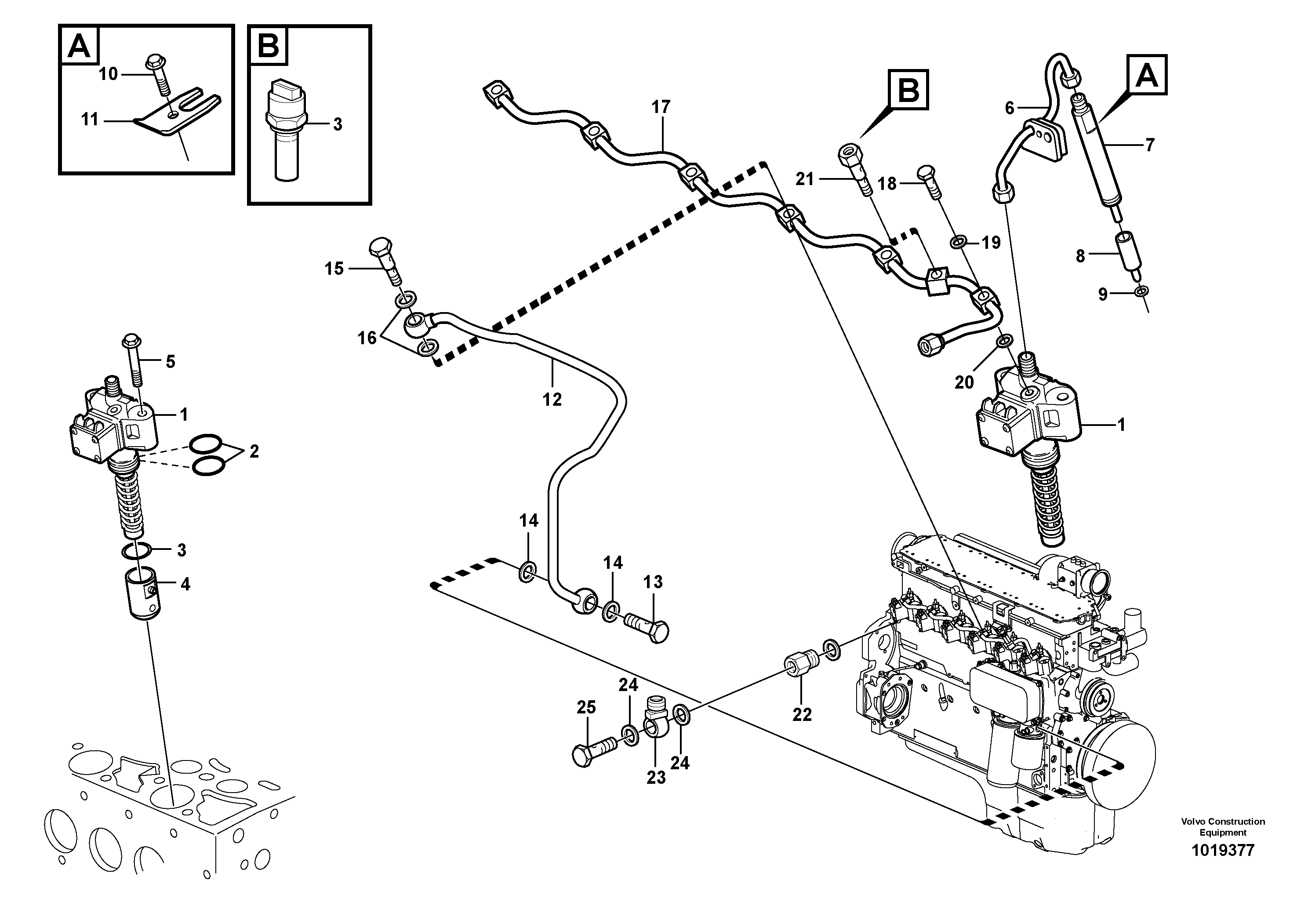 Схема запчастей Volvo EW160B - 64079 Fuel lines and injectors EW160B