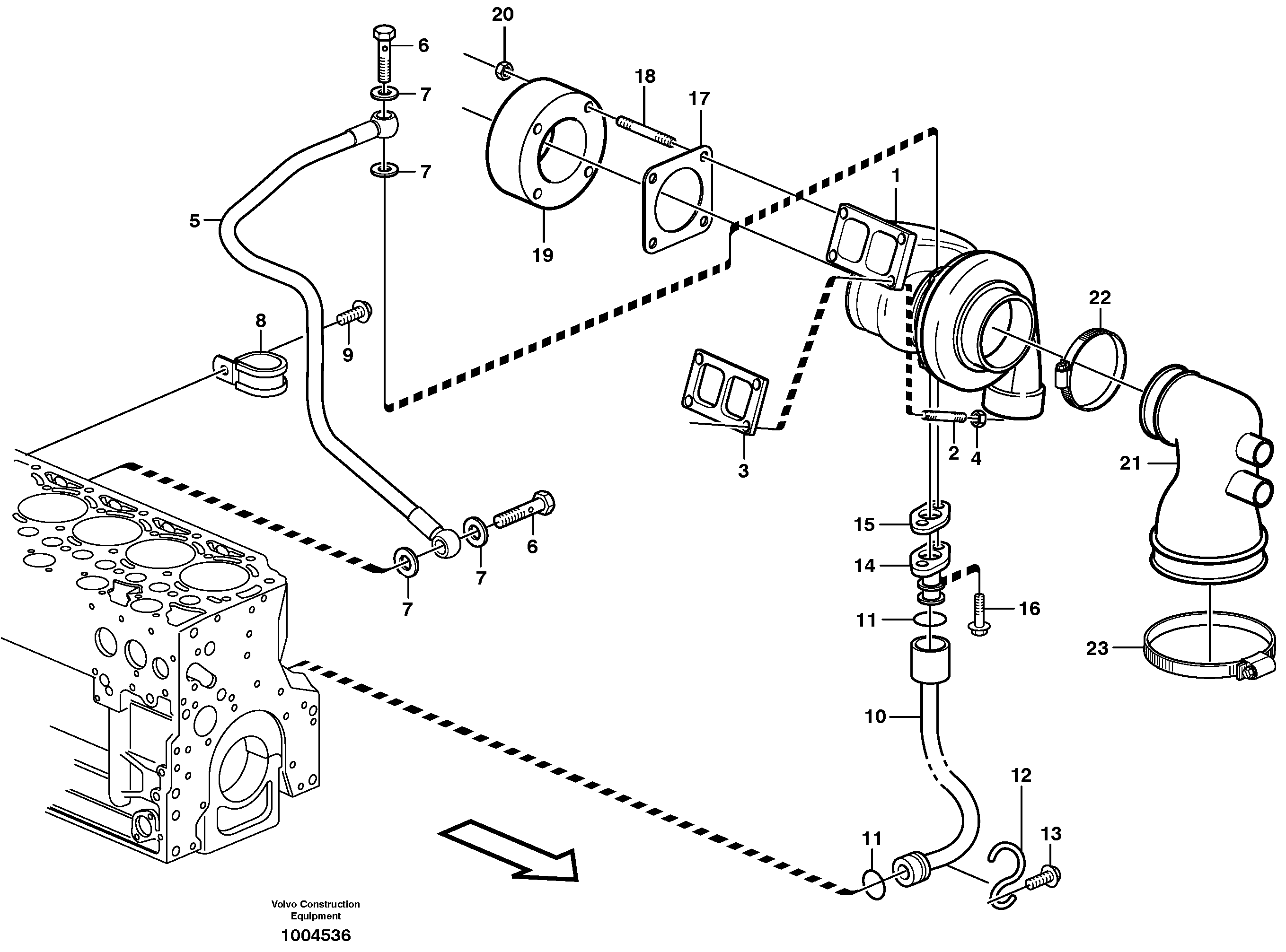 Схема запчастей Volvo EW160B - 73595 Турбокомпрессор (турбина) с установочными деталями EW160B