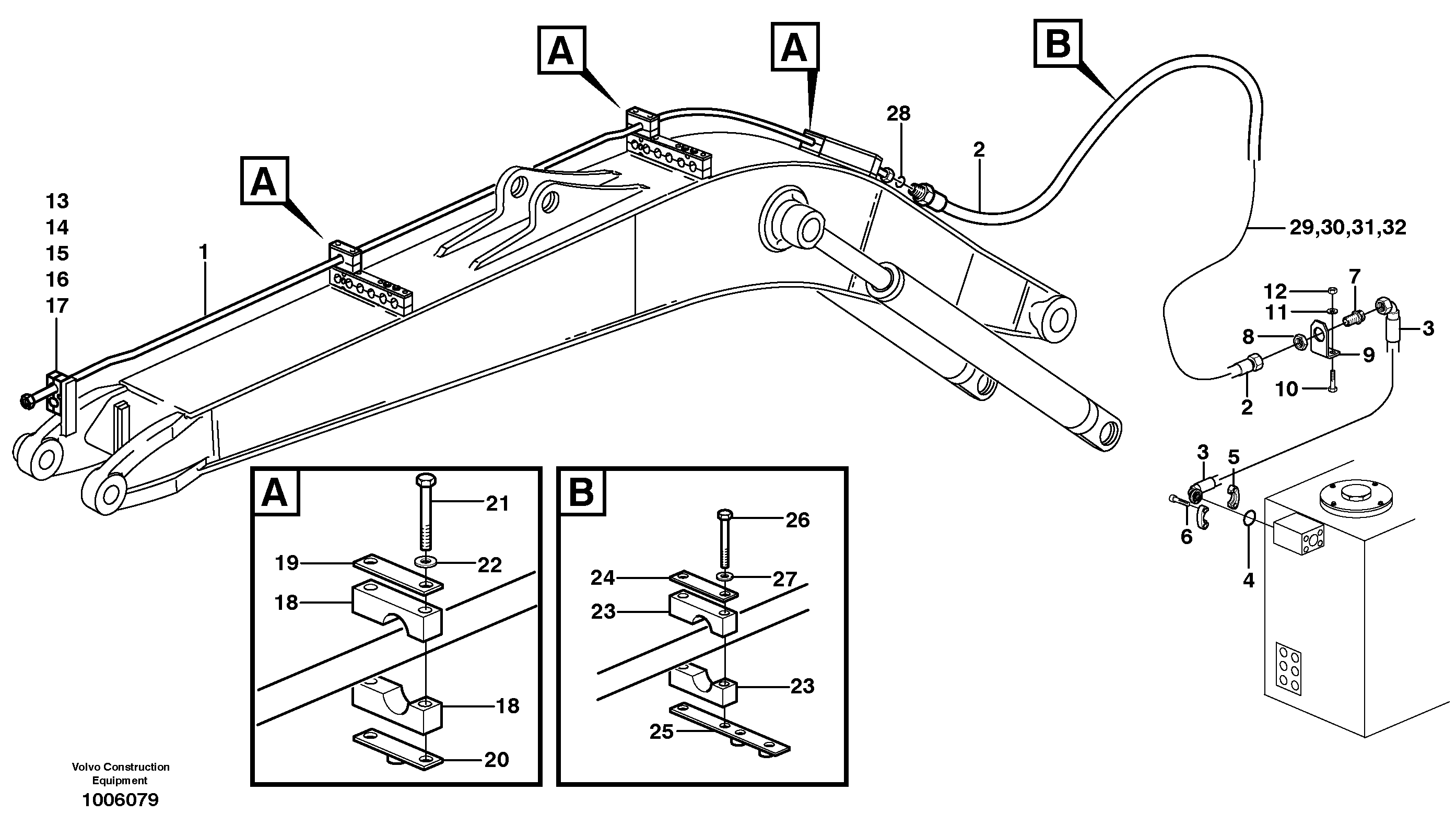 Схема запчастей Volvo EW180B - 4261 Hammer hydraulics on mono boom, return line EW180B