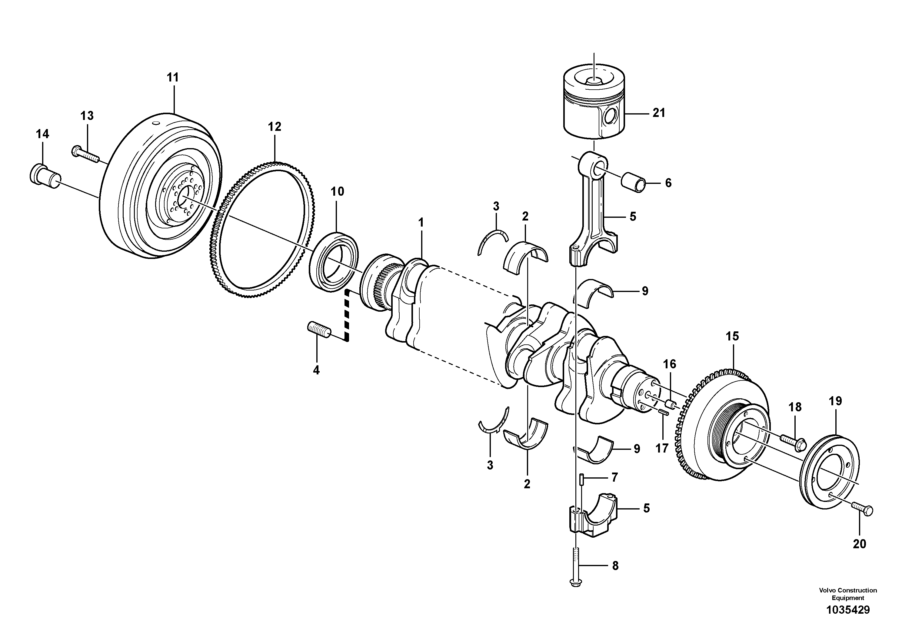 Схема запчастей Volvo EW180B - 81521 Crankshaft and related parts EW180B