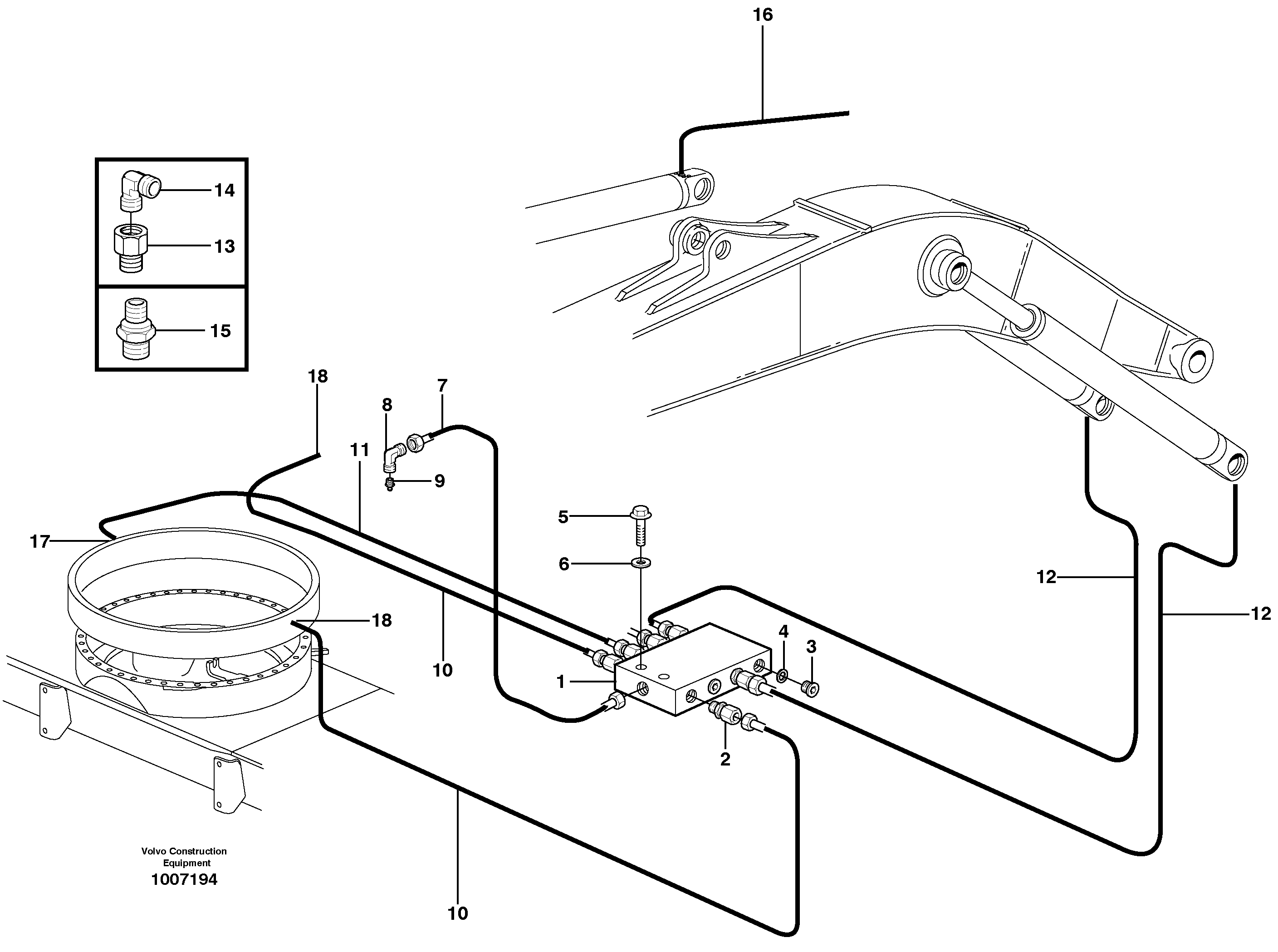 Схема запчастей Volvo EW180B - 3810 Central lubrication. slewing, mono boom EW180B