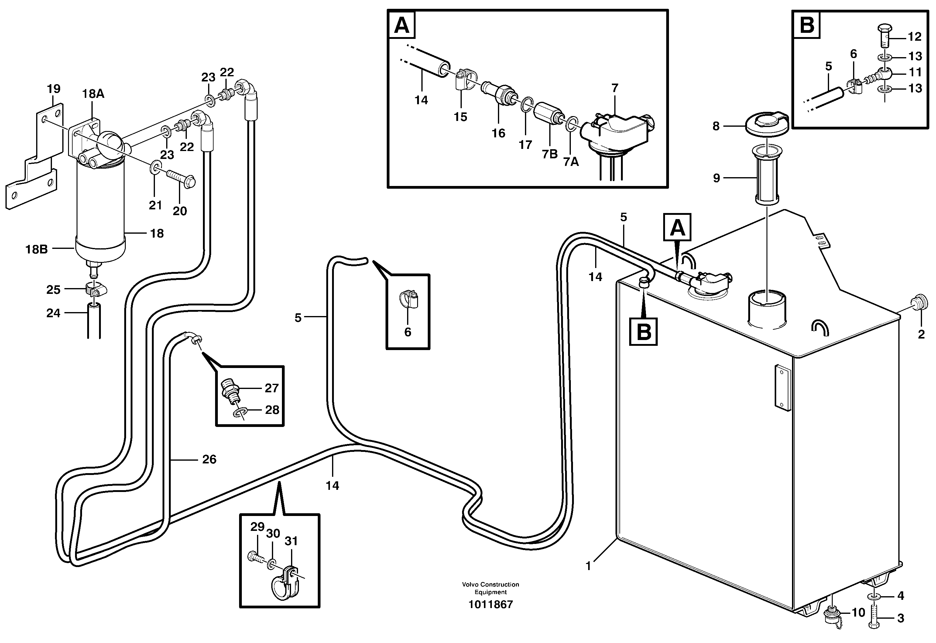 Схема запчастей Volvo EW180B - 83496 Fuel tank, fuel pipes EW180B