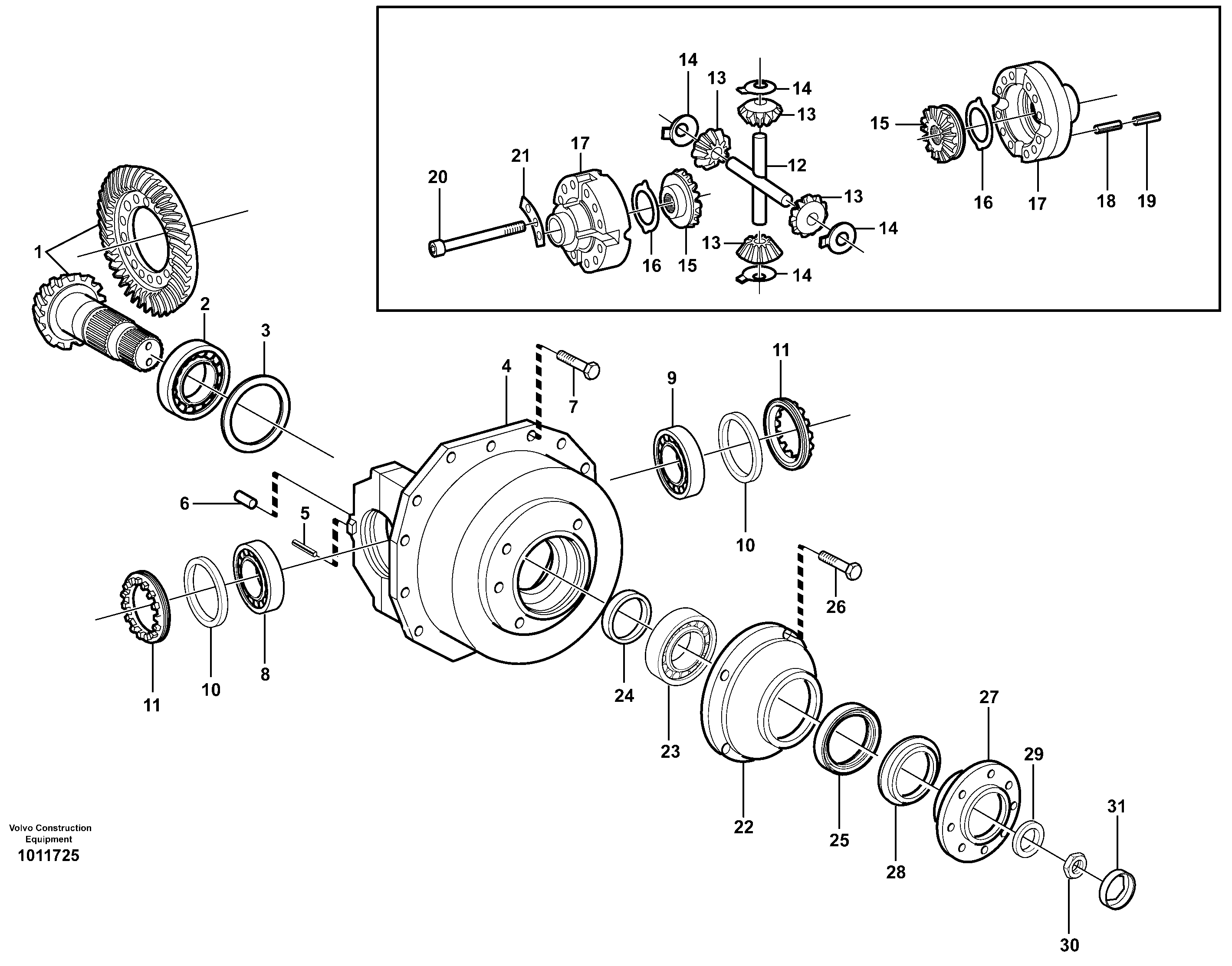 Схема запчастей Volvo EW180B - 1849 Rear axle, Differential EW180B
