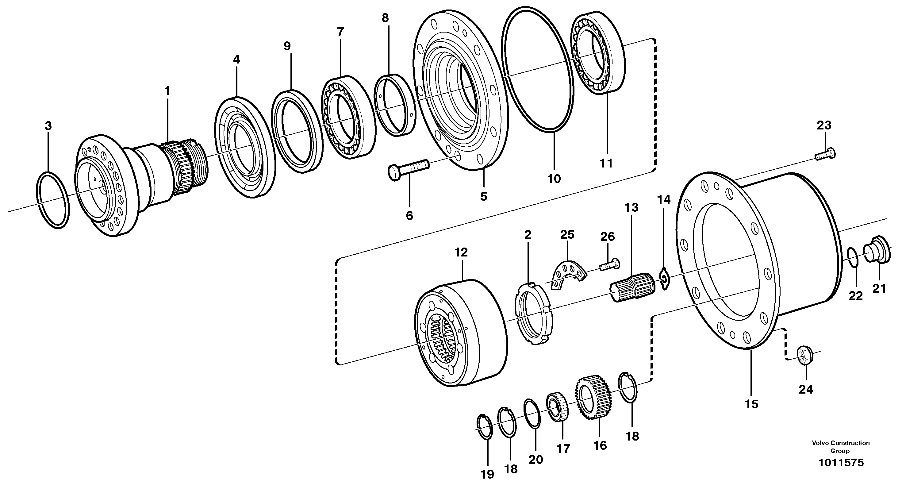 Схема запчастей Volvo EW180B - 23334 Hub retainer and planet carrier EW180B