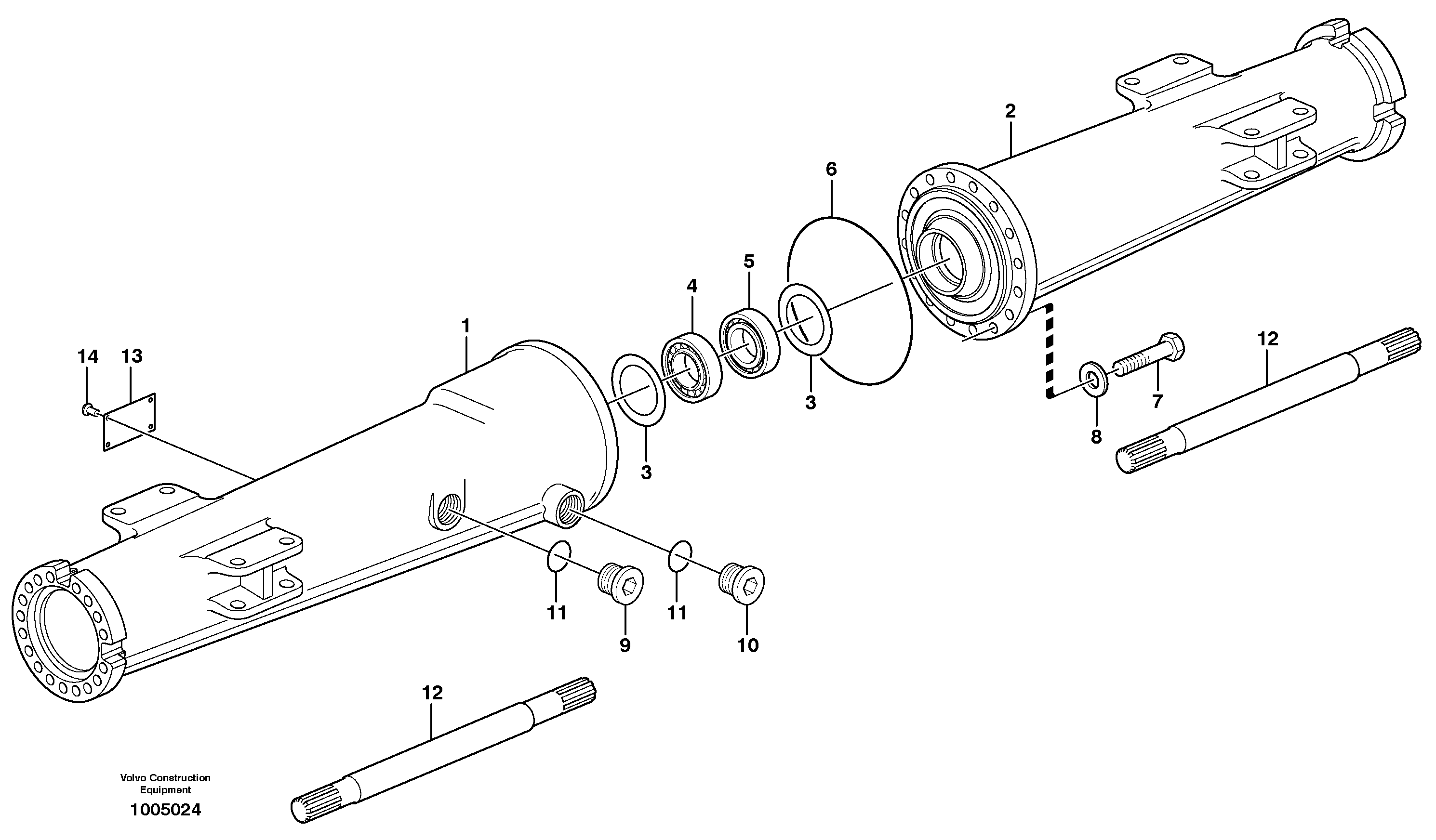 Схема запчастей Volvo EW180B - 45542 Rear axle, Axle casing EW180B