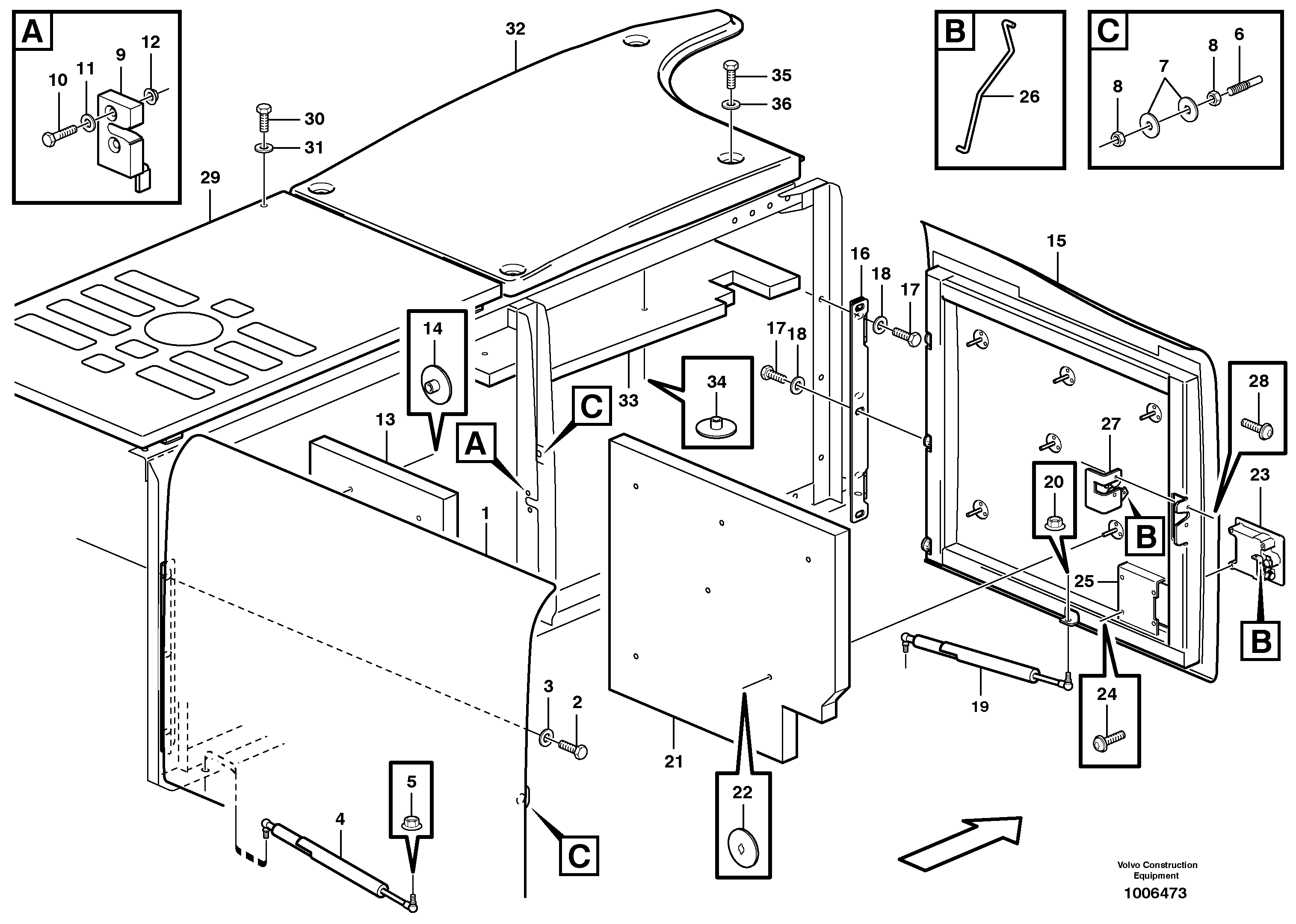 Схема запчастей Volvo EW180B - 3772 Door, engine, right EW180B
