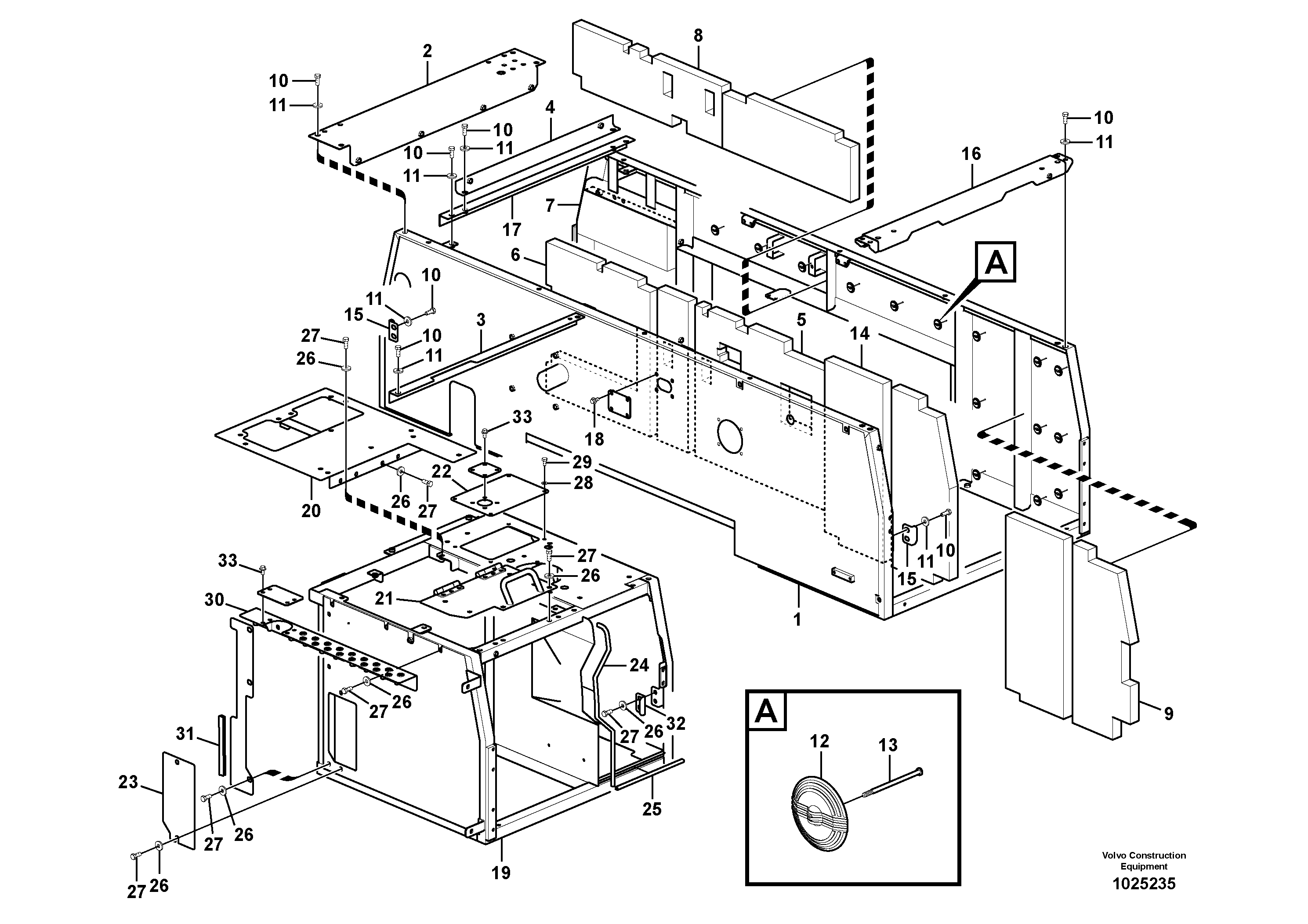 Схема запчастей Volvo EC330B - 17697 Cowl frame EC330B SER NO INT 10713- EU&NA 80001-